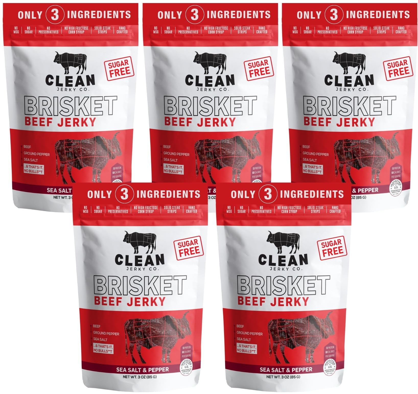Clean Jerky Co. Old Fashioned Dry Zero Sugar Beef Jerky (5-Pack) | Salt & Pepper - Healthy High Protein Snacks | Healthy Snacks 