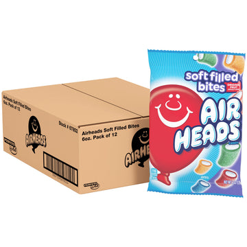 Airheads Candy Soft Filled Bites, Assorted Flavors, 6oz Bag, Pack of 12 Bags, Non Melting