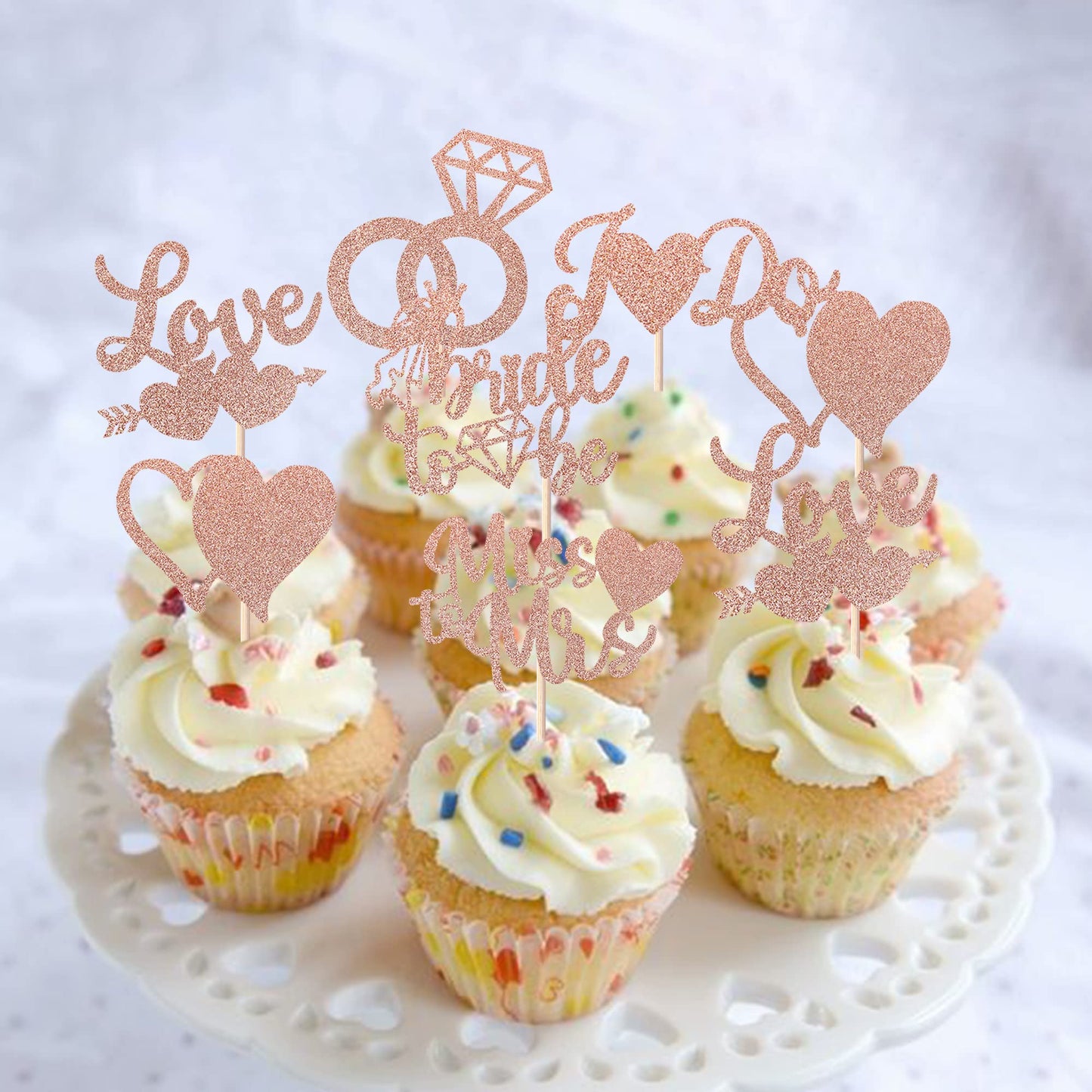36 Pack Bridal Shower Cupcake Toppers Glitter Diamond Ring, Love I Do Cupcake Picks Miss To Mrs Bridal Shower Wedding Engagement Bachelorette Party Cake Decorations Supplies Rose Gold