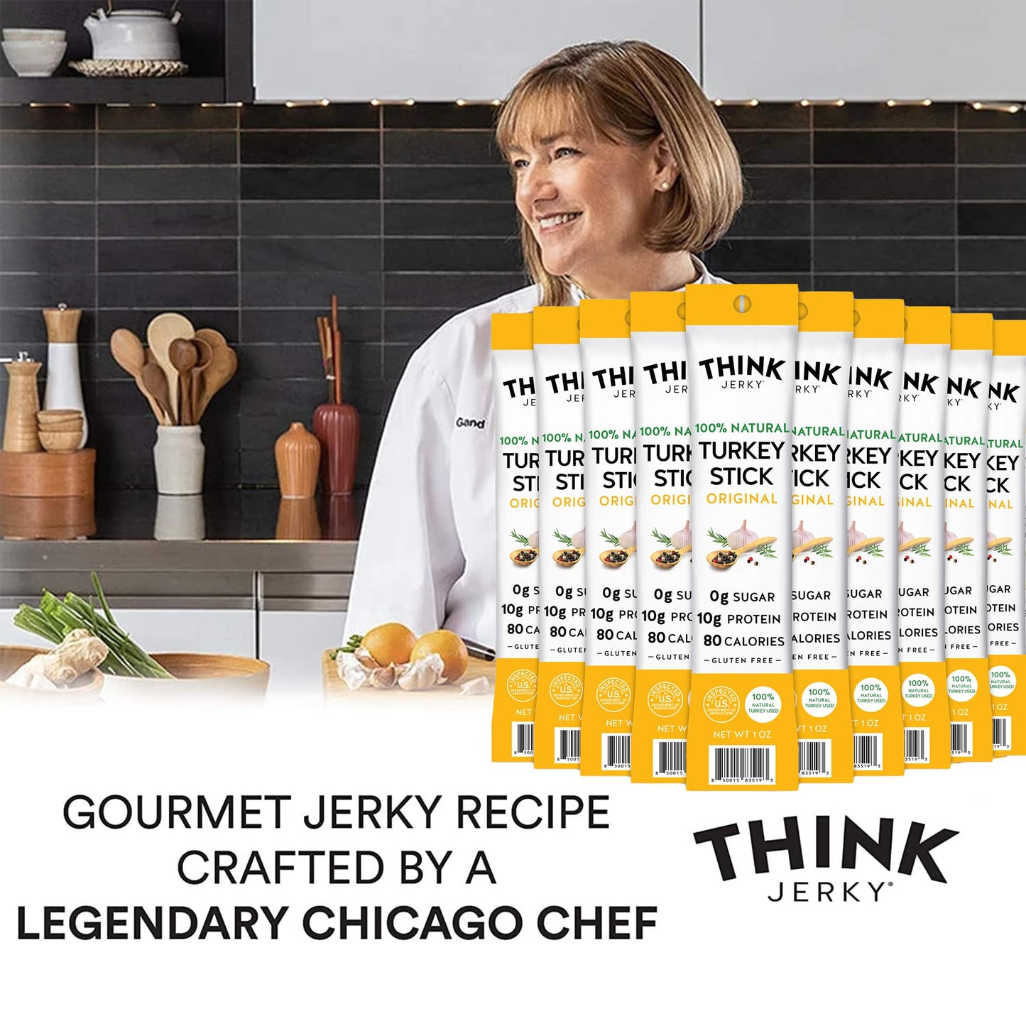 Think Jerky All-Natural Turkey Sticks, Sugar Free, Gluten Free, High Protein, 1 Ounce (Pack of 20)