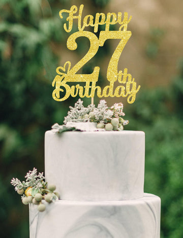 27 Birthday Cake Toppers-Gold Glitter, 27th Cake Topper for Men,27 Cake Topper For Women, 27th birthday decorations,27th Birthda