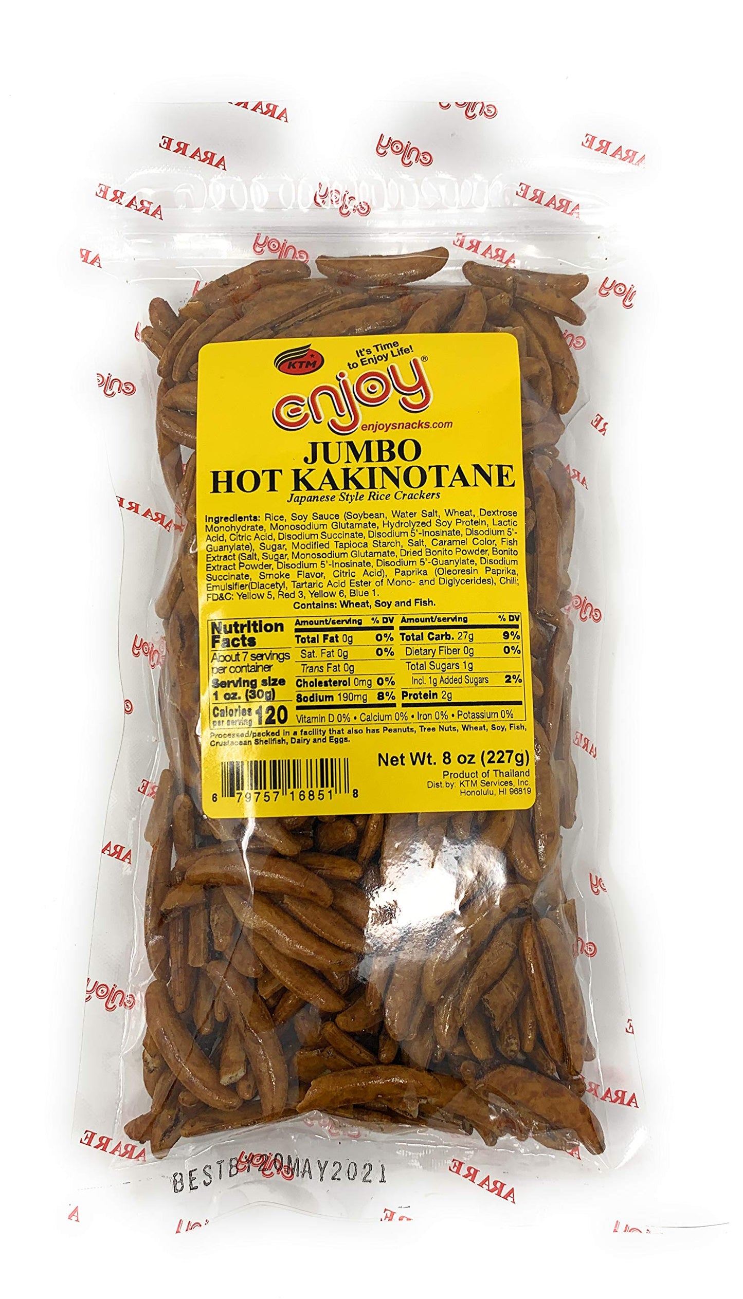 Enjoy Arare Japanese Rice Cracker Bundle - Premium Mixed Flavors, Jumbo Hot Kakinotane, 8 Ounce (Pack of 3)