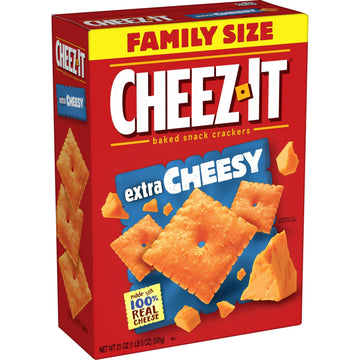 Cheez-It Cheese Crackers, Baked Snack Crackers, Lunch Snacks, Family Size, Extra Cheesy, 21Oz Box (1 Box)