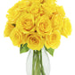 KaBloom Flowers - Bouquet of Sunshine Yellow Roses: 18 Yellow Roses with Vase - Gift for Birthday, Sympathy, Anniversary, Get Well, Thank You, Valentine, Mother’s Day Fresh Flowers