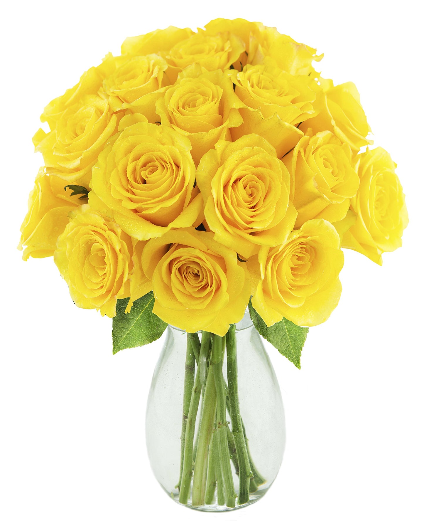 KaBloom Flowers - Bouquet of Sunshine Yellow Roses: 18 Yellow Roses with Vase - Gift for Birthday, Sympathy, Anniversary, Get Well, Thank You, Valentine, Mother’s Day Fresh Flowers