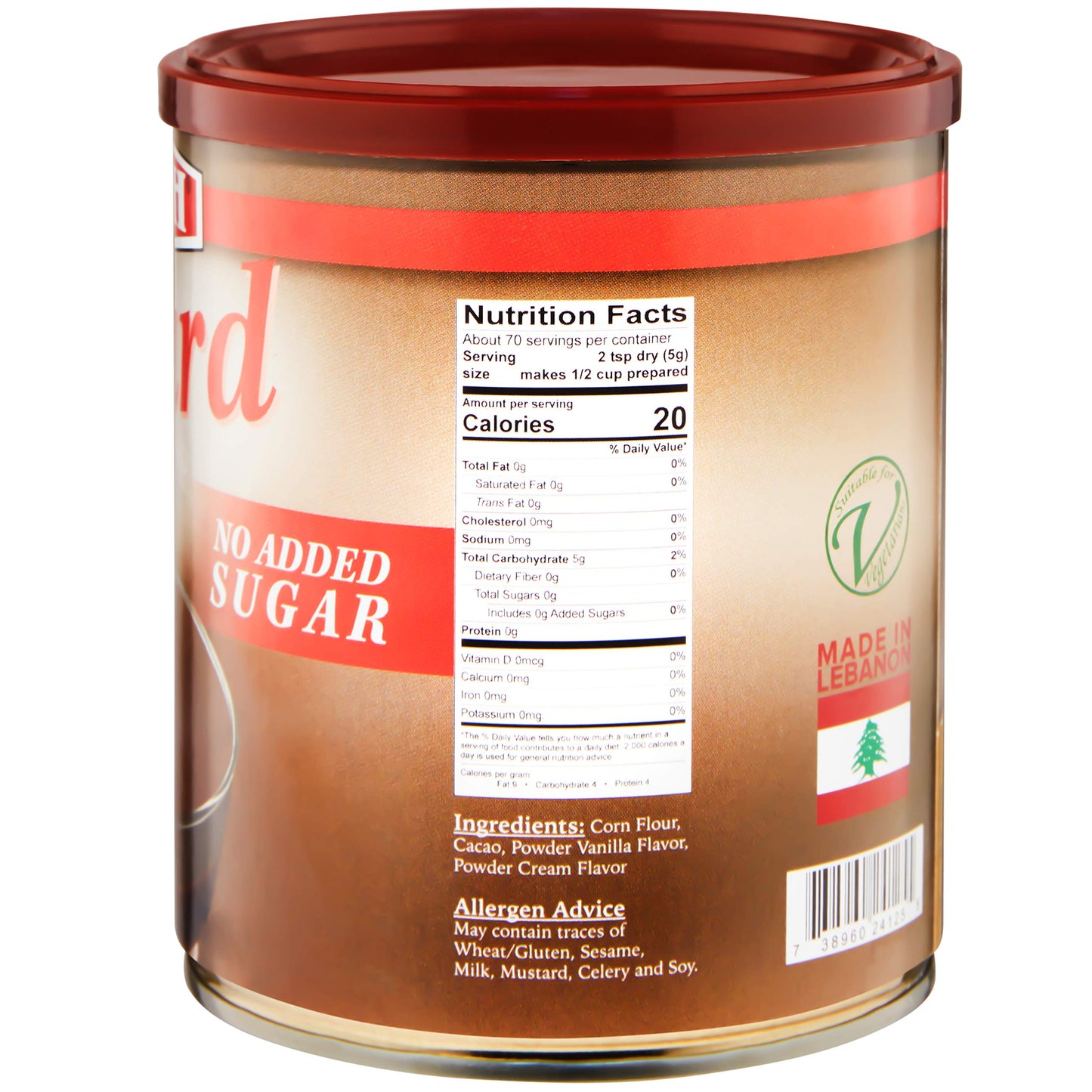 TAZAH Chocolate Custard Powder Mix, No Added Sugar, 12.3 Oz (350g) Tin
