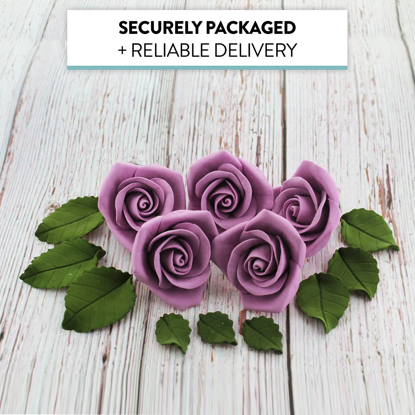 Global Sugar Art Peace Rose Sugar Cake Flower Lavender, 5 Count With Leaves By Chef Alan Tetreault