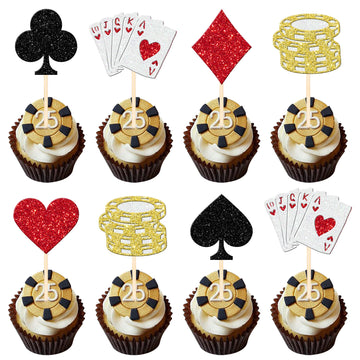 24 Pcs Board-Style Board-Style Theme Cupcake Toppers Glitter Board-Style Game Chips Player Las Vegas Board-Style Cupcake Picks For Las Vegas Board-Style Night Board-Style Theme Birthday Party Cake Decorations Supplies