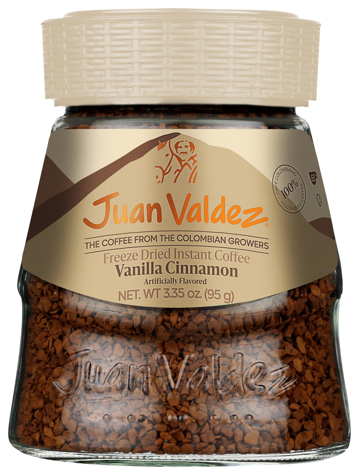 Juan Valdez Freeze-Dried Instant Coffee, Vanilla Cinnamon, 100% Colombian Arabica Beans, 3.35 oz Jar, Pack of 1