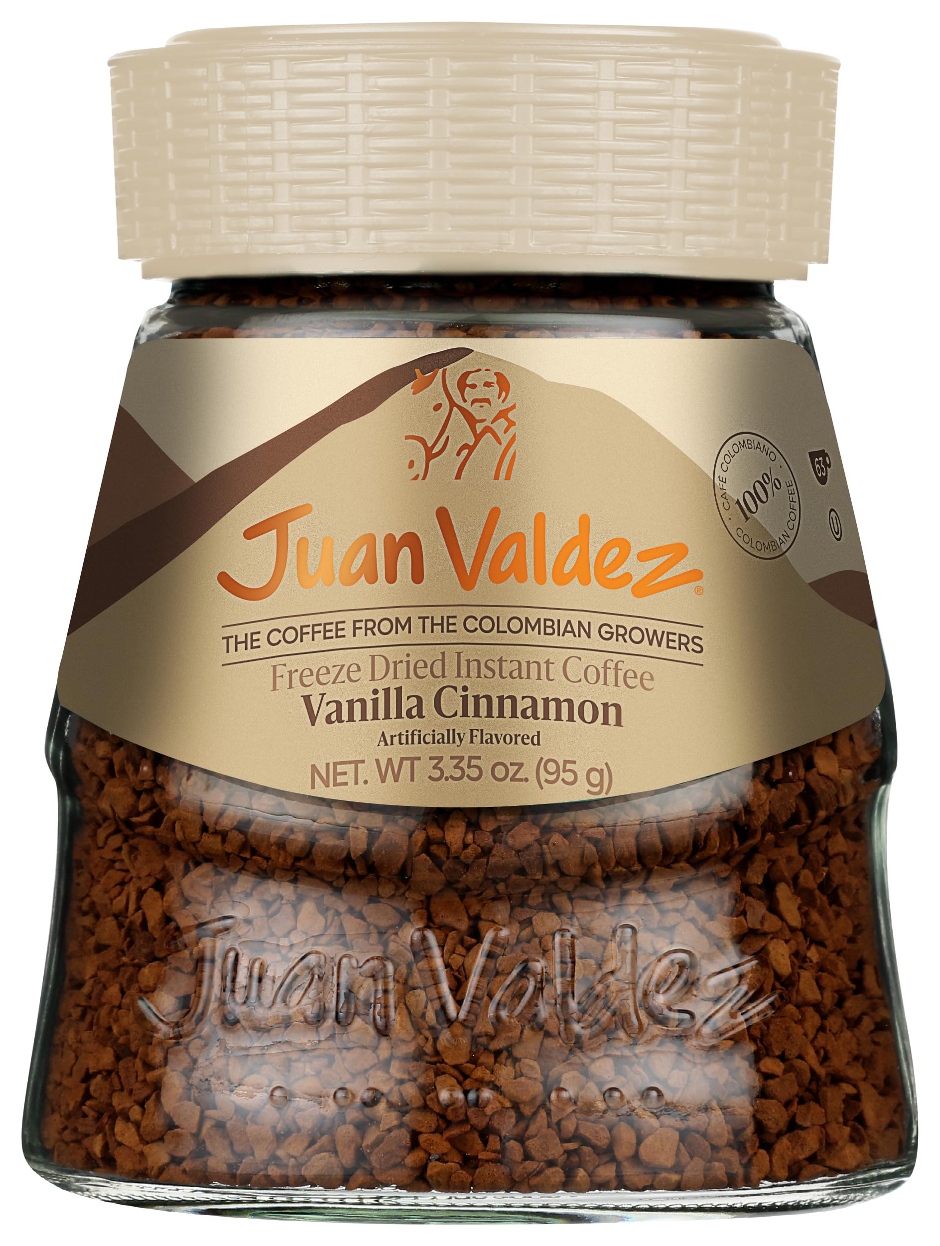 Juan Valdez Freeze-Dried Instant Coffee, Vanilla Cinnamon, 100% Colombian Arabica Beans, 3.35 oz Jar, Pack of 1