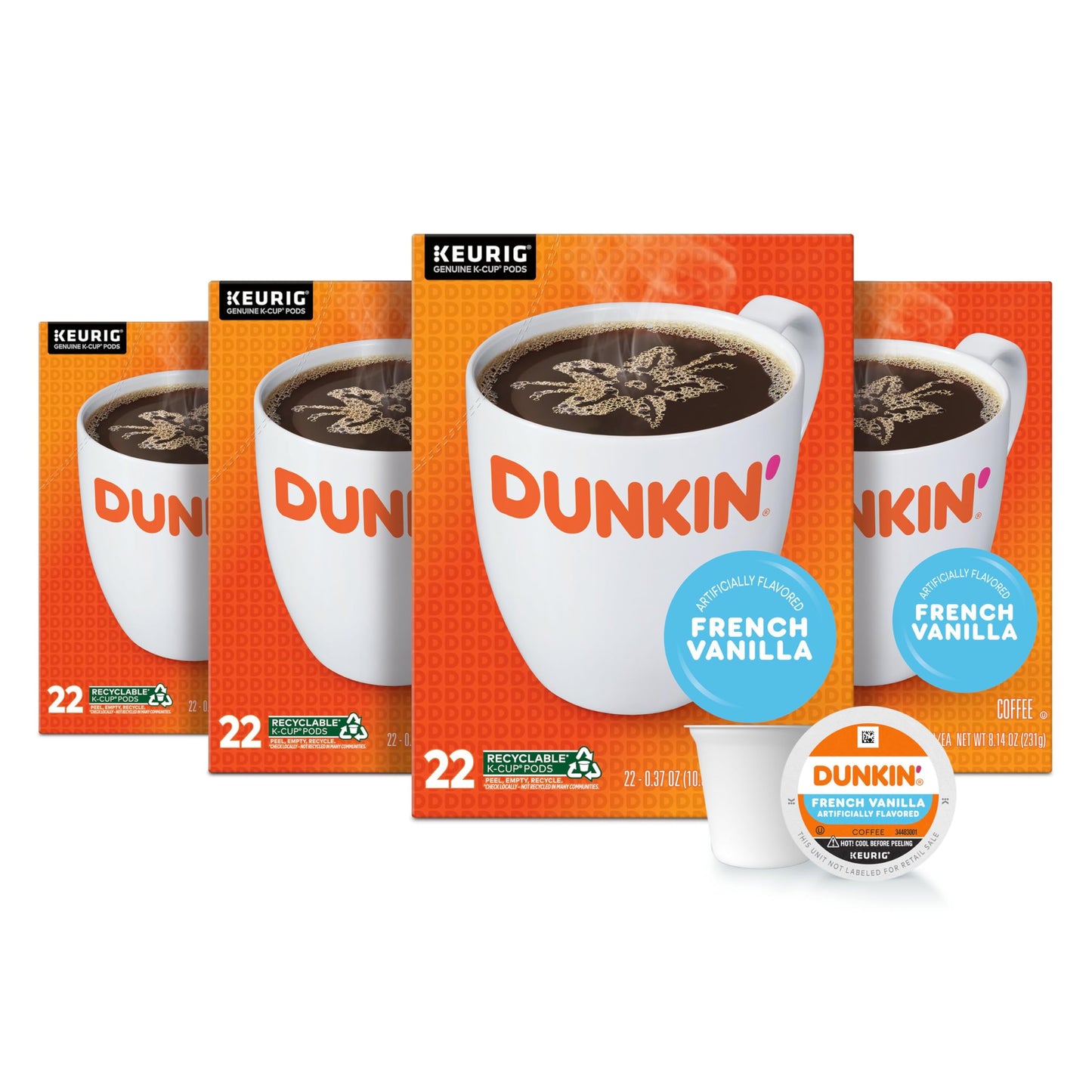 Dunkin  French Vanilla Flavored Coffee, 88 Keurig K-Cup Pods