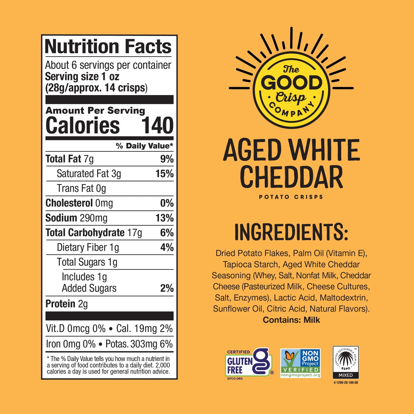 The Good Crisp Company, Aged White Cheddar, Gluten Free Potato Chips (5.6 Ounce Canisters, Pack Of 8), Non-Gmo, Allergen Friendly, Potato Chip Snack Pack, Gluten Free Snacks