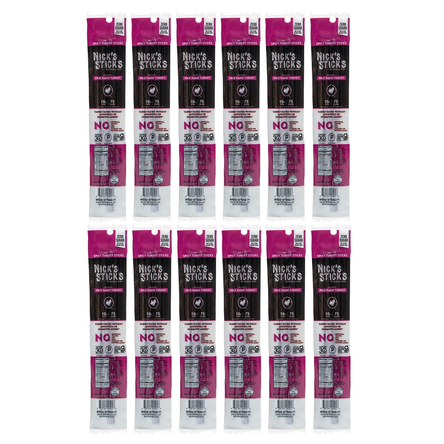 Nicks Sticks Spicy Free Range Turkey Snack Sticks  Made In The Usa  Gluten Free  Paleo, Keto, Whole30 Approved  No Soy, Antibiot