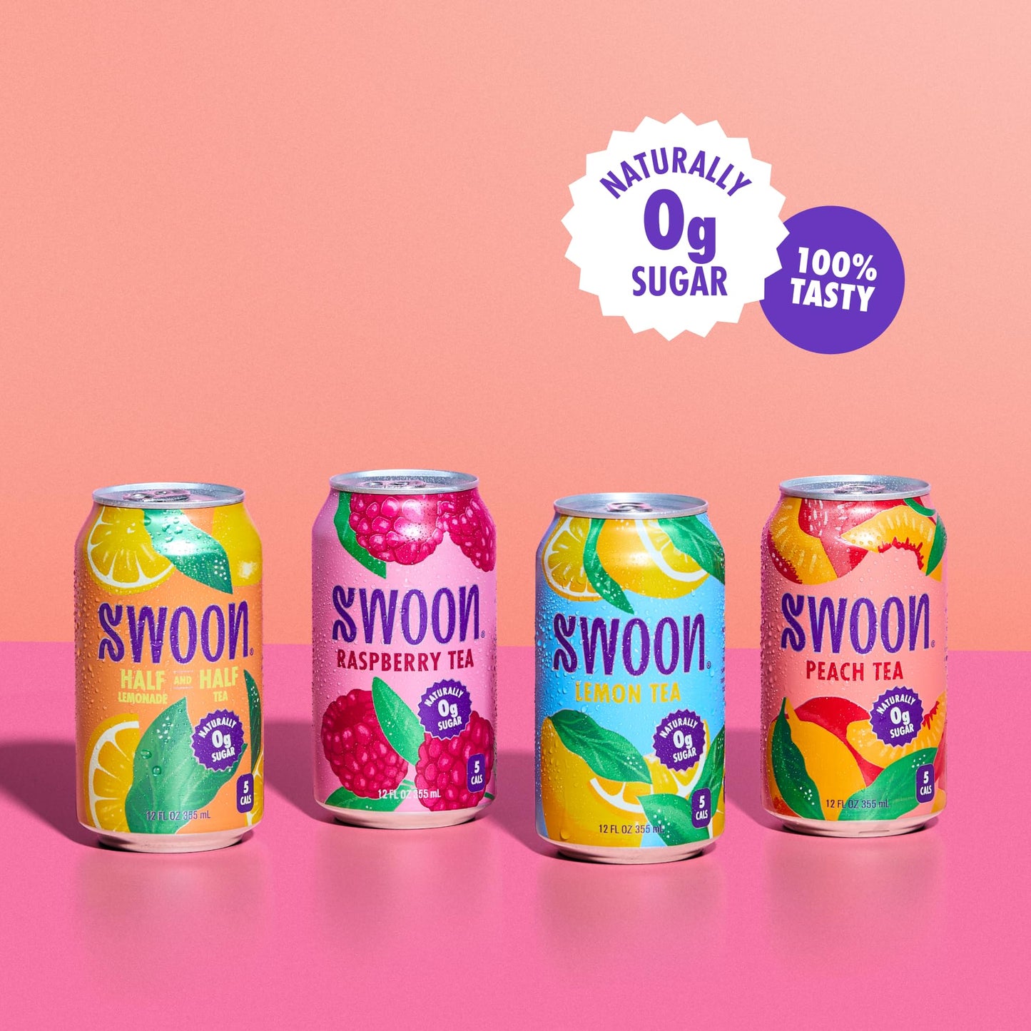 Swoon Sugar Free Iced Tea Variety Pack - Low Carb, Gluten-Free, 12 Fl Oz (Pack of 12) - Lemon, Raspberry, Peach, Half & Half Flavours