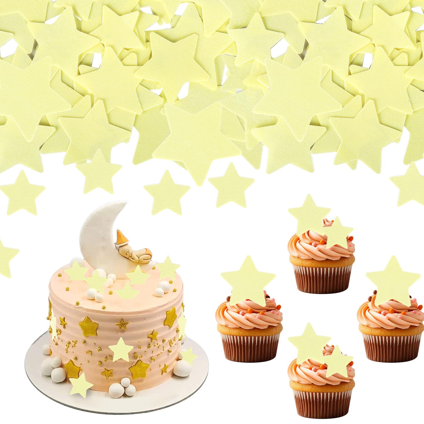 60 PCS Edible Star Cupcake Toppers Edible Stars for Cake Decorating Twinkle Star Cupcake Picks for Wedding Engagement Bridal Sho