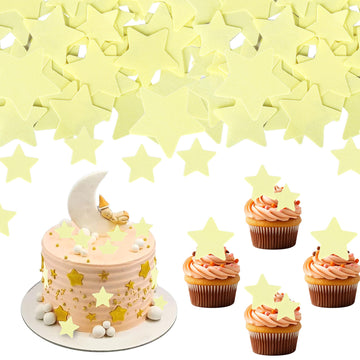 60 PCS Edible Star Cupcake Toppers Edible Stars for Cake Decorating Twinkle Star Cupcake Picks for Wedding Engagement Bridal Sho
