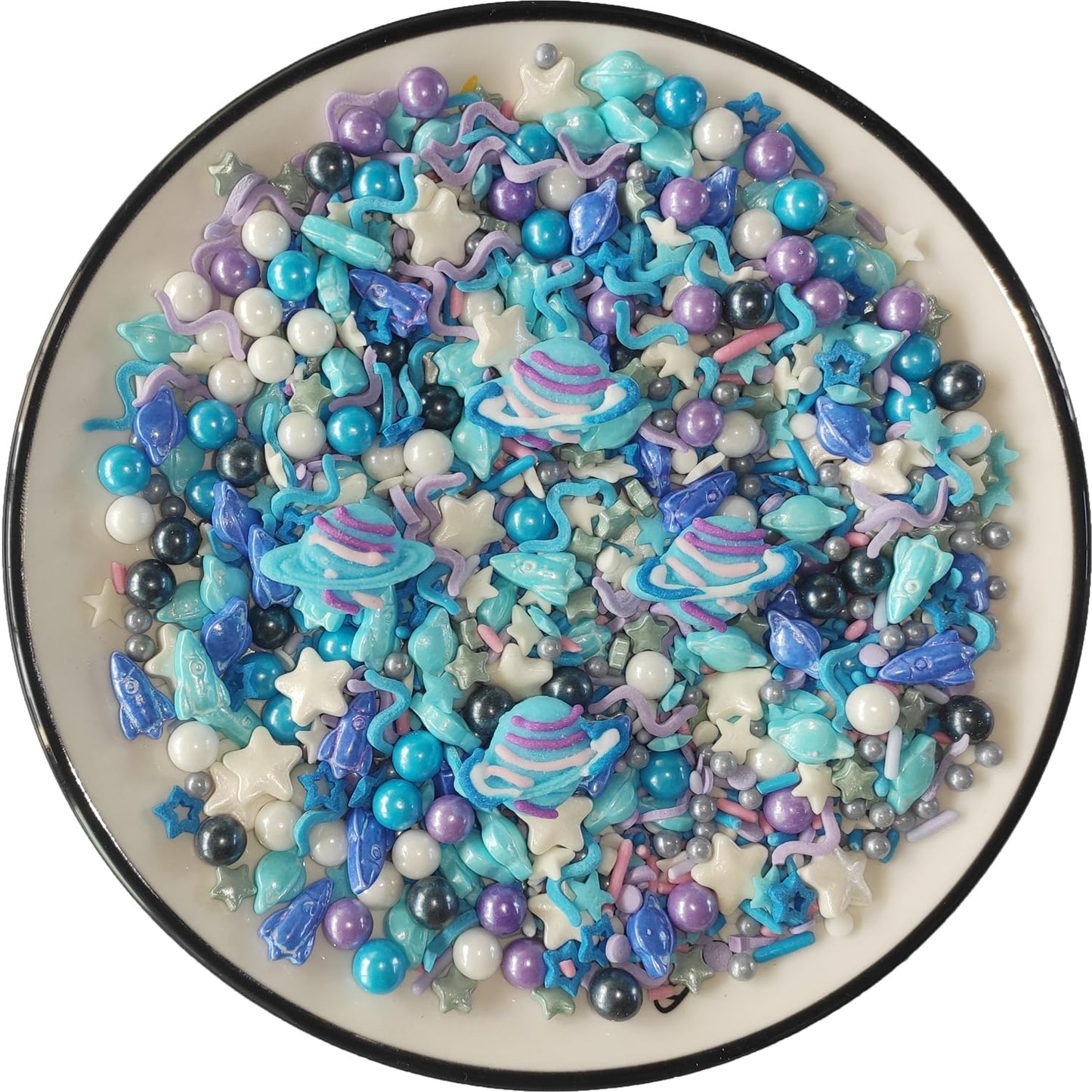Edible Space Themed Big Planet Rocket Sugar Sprinkles Spacecraft Dessert galaxy sprinkles Star Cake Cupcake Toppers Pearls cooki