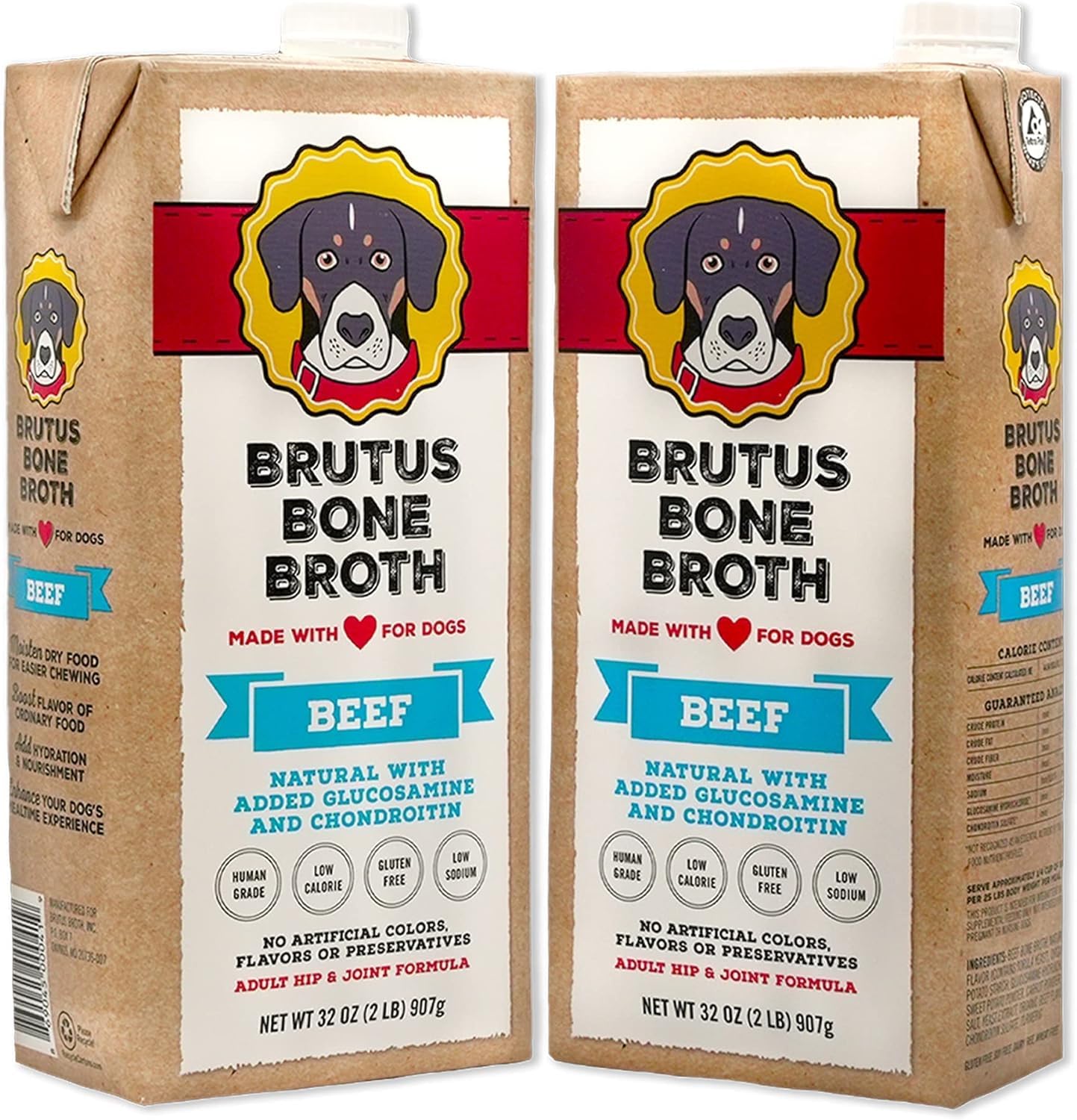 Brutus Bone Broth - All Natural Dog Bone Broth with Chondroitin & Turmeric - 64 Fl Oz