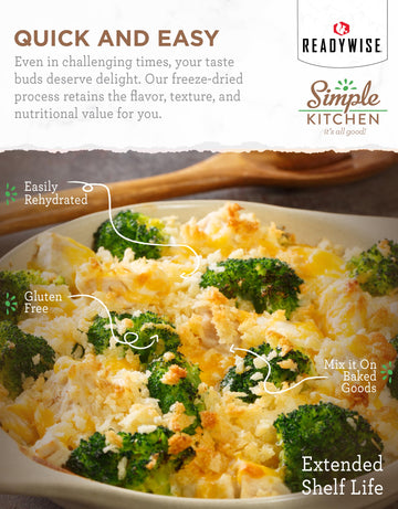 Simple Kitchen Freeze Dried Buttered Broccoli - 12 Servings for Family Meal Prep, Canned Broccoli, Gluten Free & Dehydrated Camp