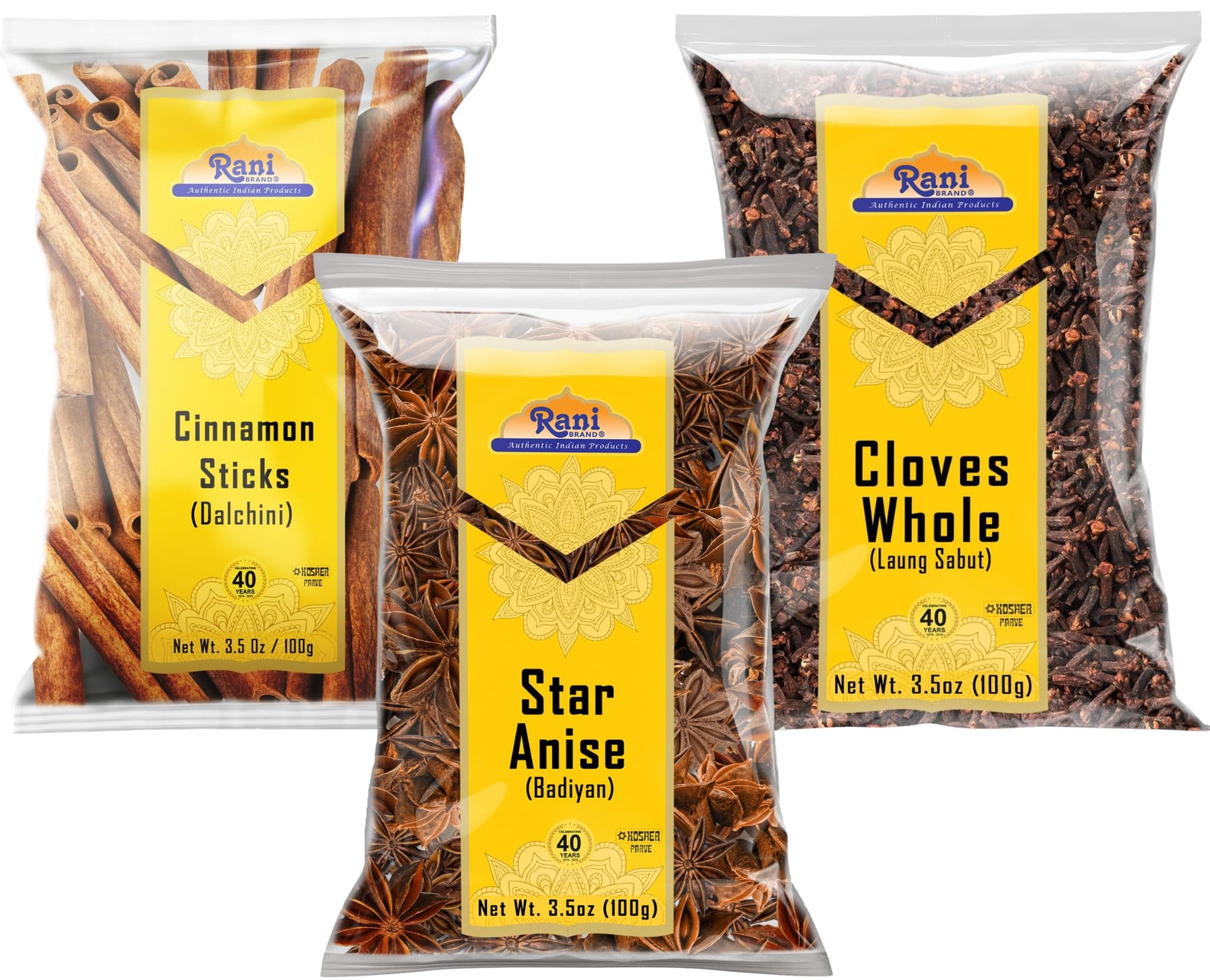 Rani Cinnamon Sticks, Star Anise & Whole Cloves 3.5oz (100g) Pack of 3 ~ Perfect for Baking, Cooking & Beverages ~ All Natural |