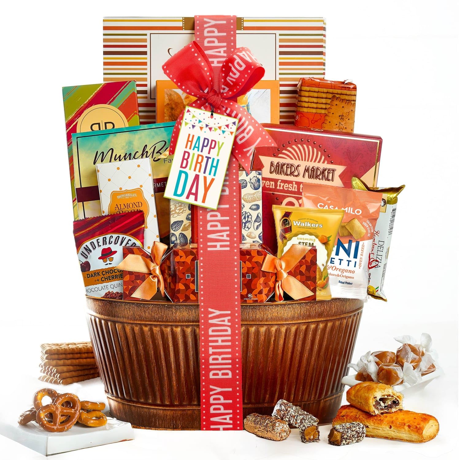 Broadway Basketeers Gourmet Birthday Gift Basket with Snacks & Sweets, 30 oz, 12x8x14, Color: Birthday