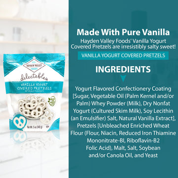 Hayden Valley Foods Vanilla Yogurt Covered Pretzels - 5 Oz Bags (Pack Of 3) - No Artificial Flavors, Preservatives Or Colors
