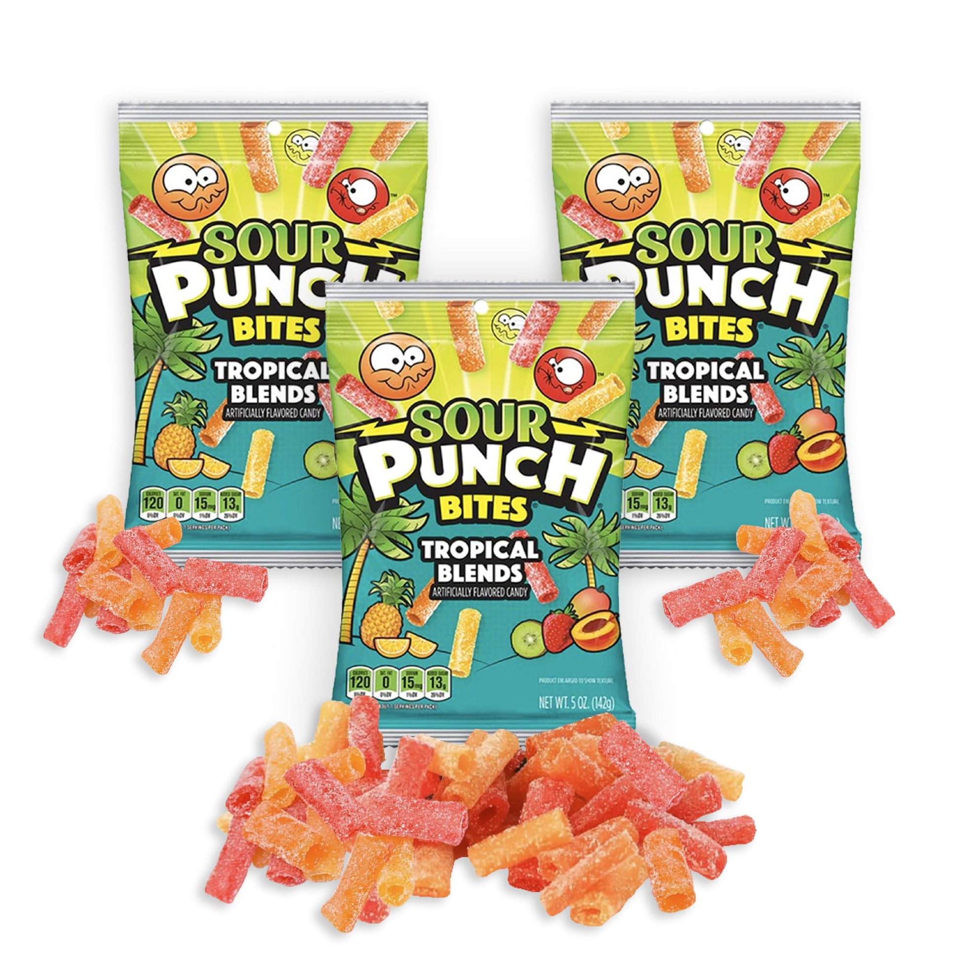 SOUR PUNCH Tropical Candy, 5 oz - Chewy, Mouthwatering Tropical-Flavored Sour Candy - Fat-Free, Low Sodium Treat for Kids & Adul