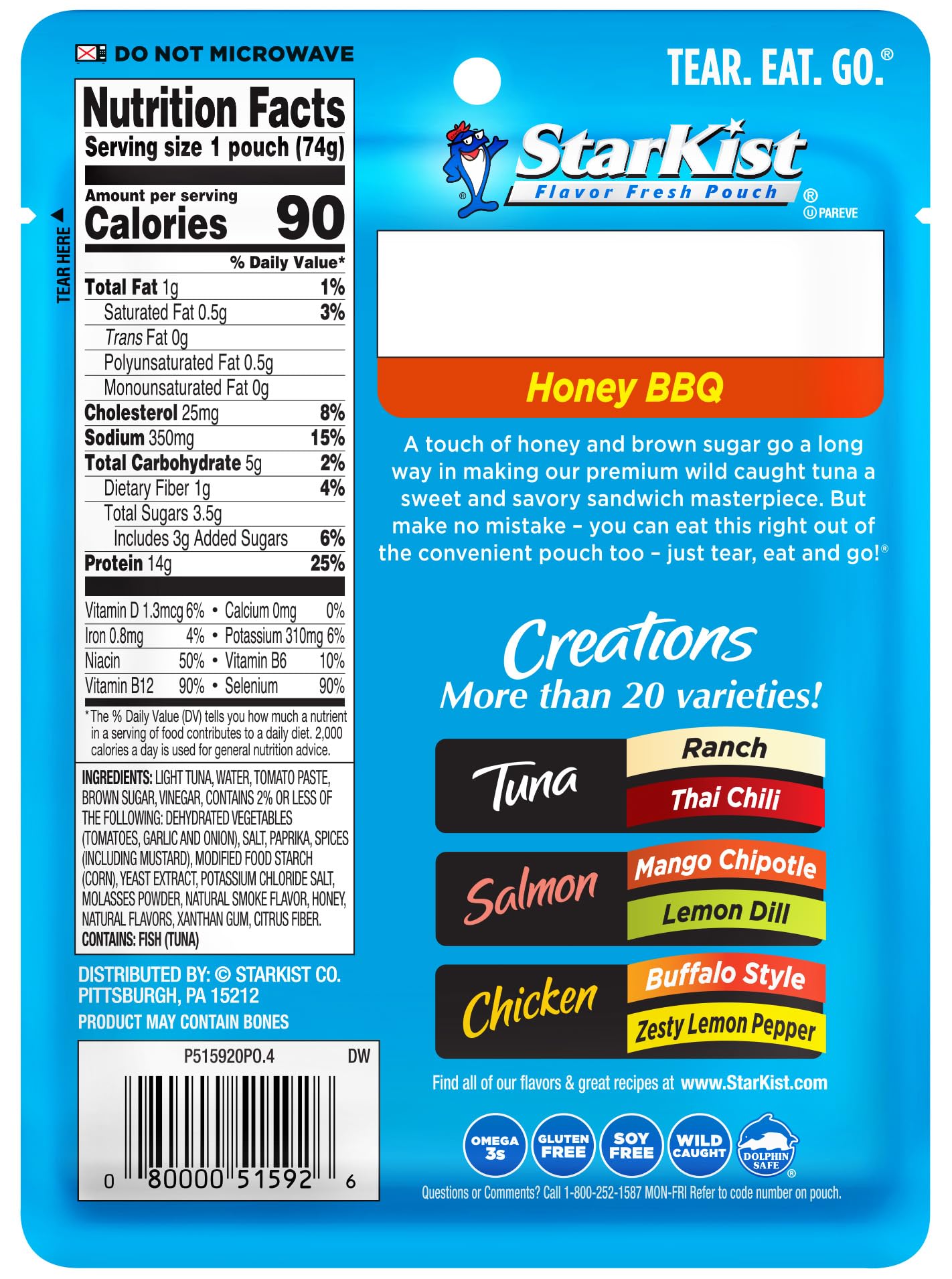 StarKist Tuna Creations Honey BBQ, 2.6 Oz, Pack of 24