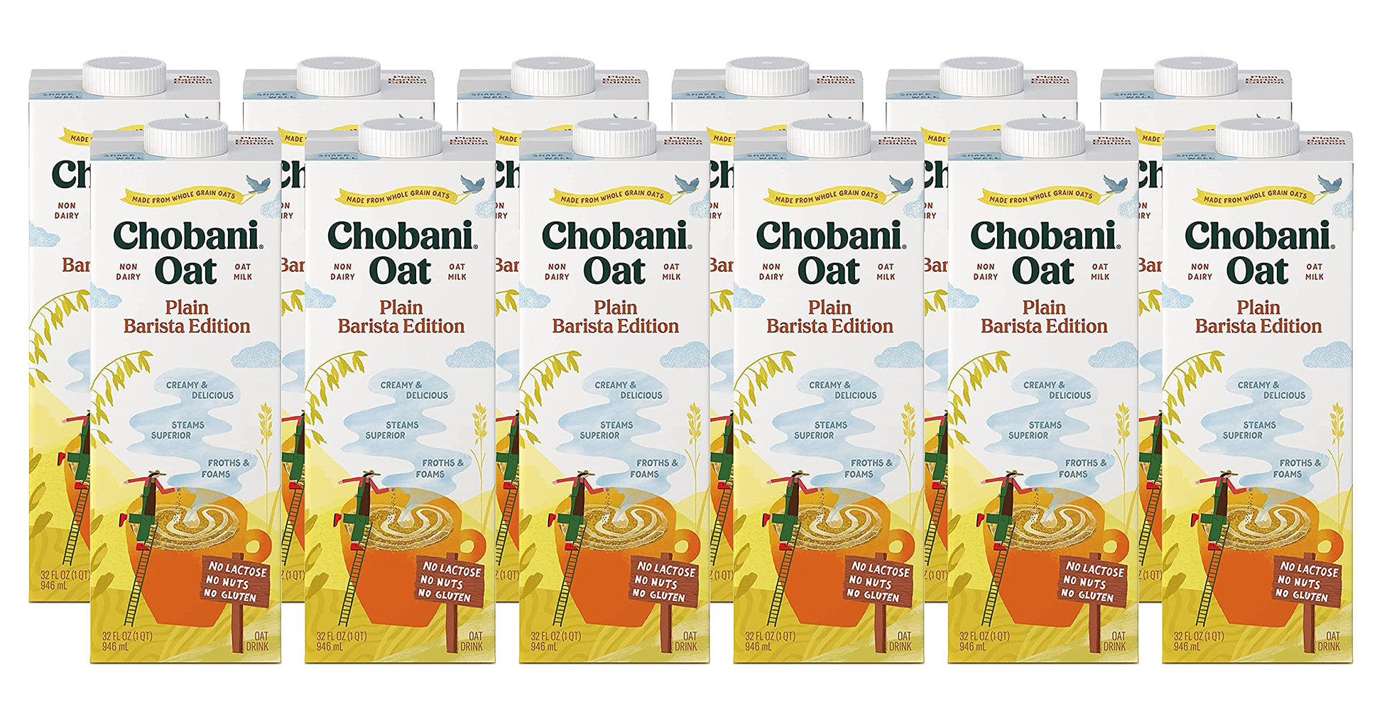 Chobani Oat Milk, Plain Oat Barista Edition, Shelf Stable Non Dairy Milk, Creamer, Vegan Friendly, Gluten-Free, 32 FL OZ (Pack-1