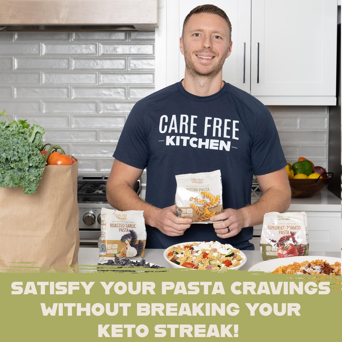 Care Free Kitchen Sundried Tomato 3-Pack (8 Oz. Bags) Rotini Keto Pasta Noodles, 20G High Protein, Low Carb 2G Net Carbs, 26G Hi