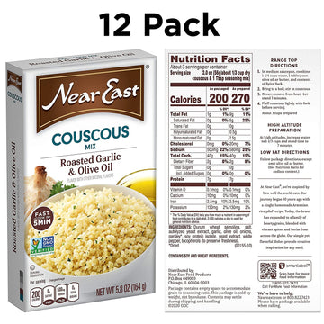 Near East Oil Pearled Couscous, Roasted Garlic & Olive, 4.7 Ounce, Pack Of 12 (Package May Vary)