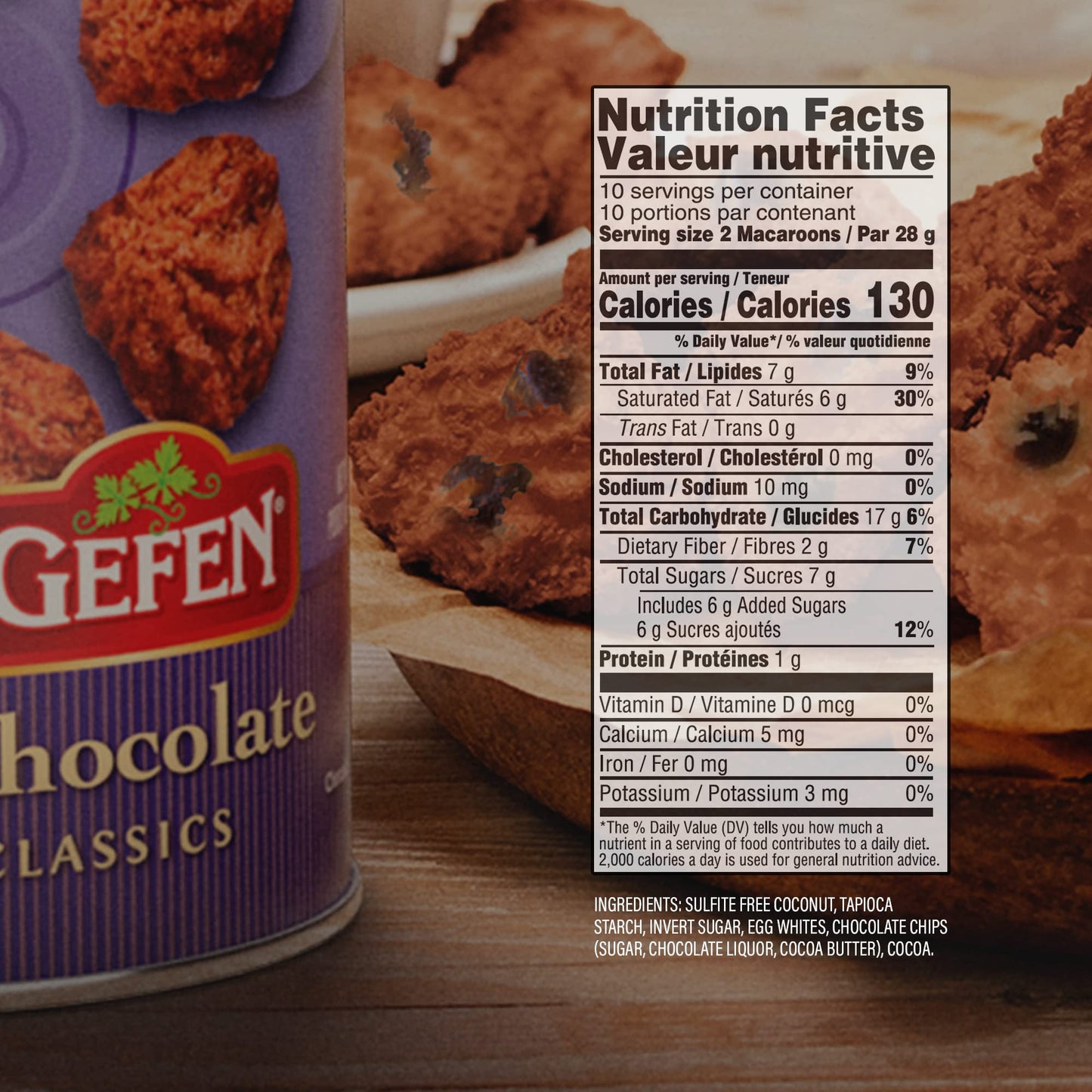 Gefen Double Chocolate Chip Macaroons, 10 Ounce (2 Pack) | Resealable Canister, Certified Gluten Free, Kosher For Passover