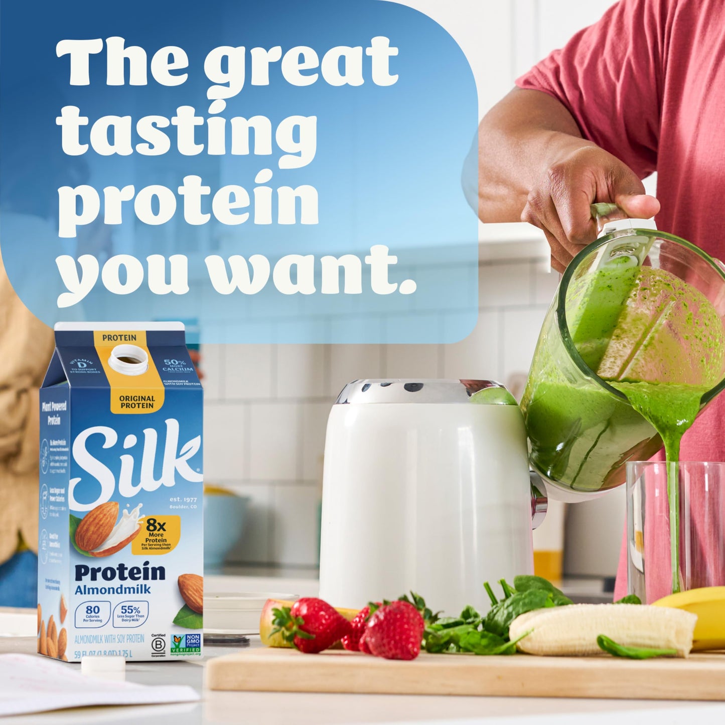 Silk Original Protein Almond Milk, Dairy Free, Gluten Free, Seriously Creamy Vegan Milk with 50% More Calcium than Dairy Milk, 5