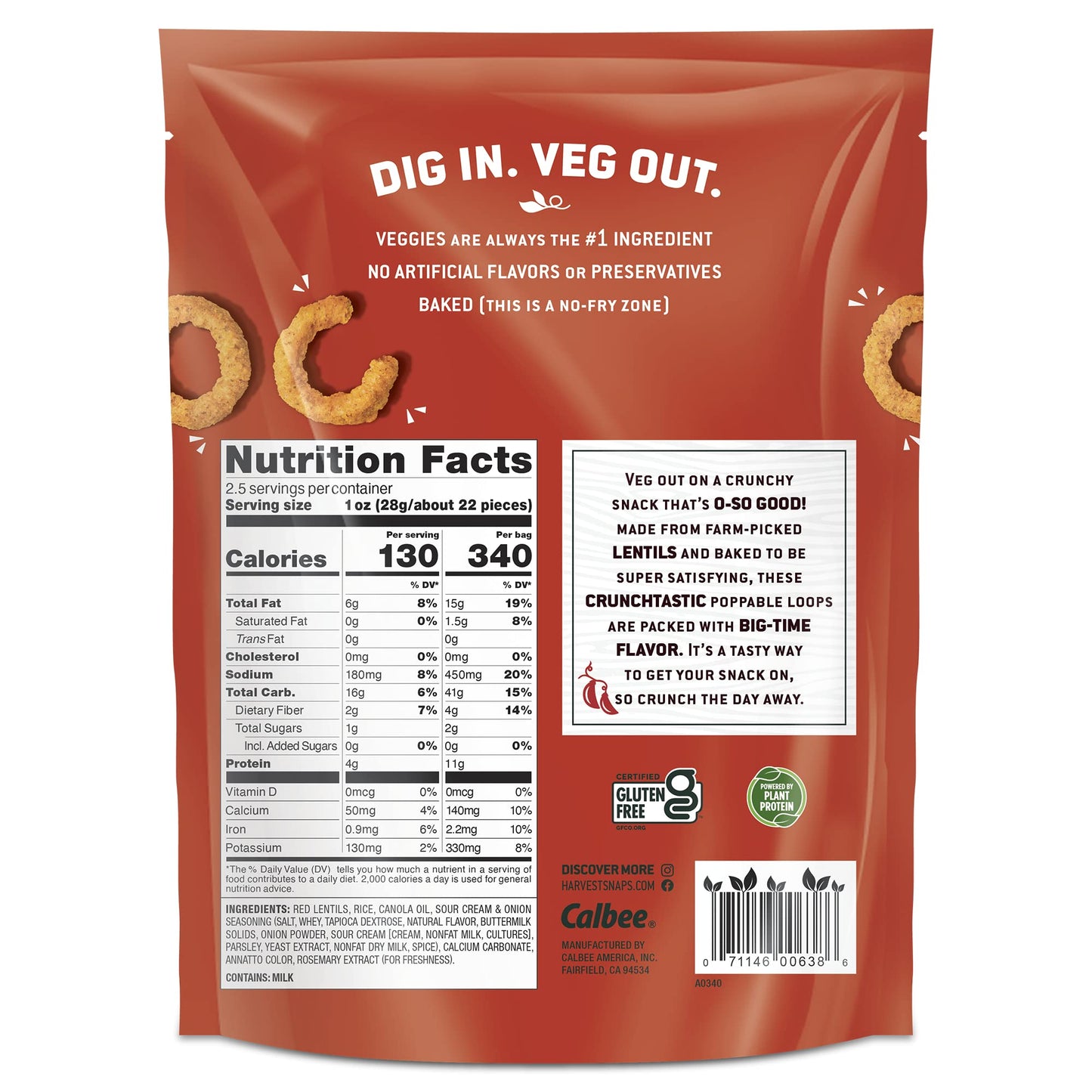 HARVEST SNAPS Veggie Chips Sour Cream & Onion - Gluten Free, Non-GMO, 1.88 lb (12 Snack Packs)