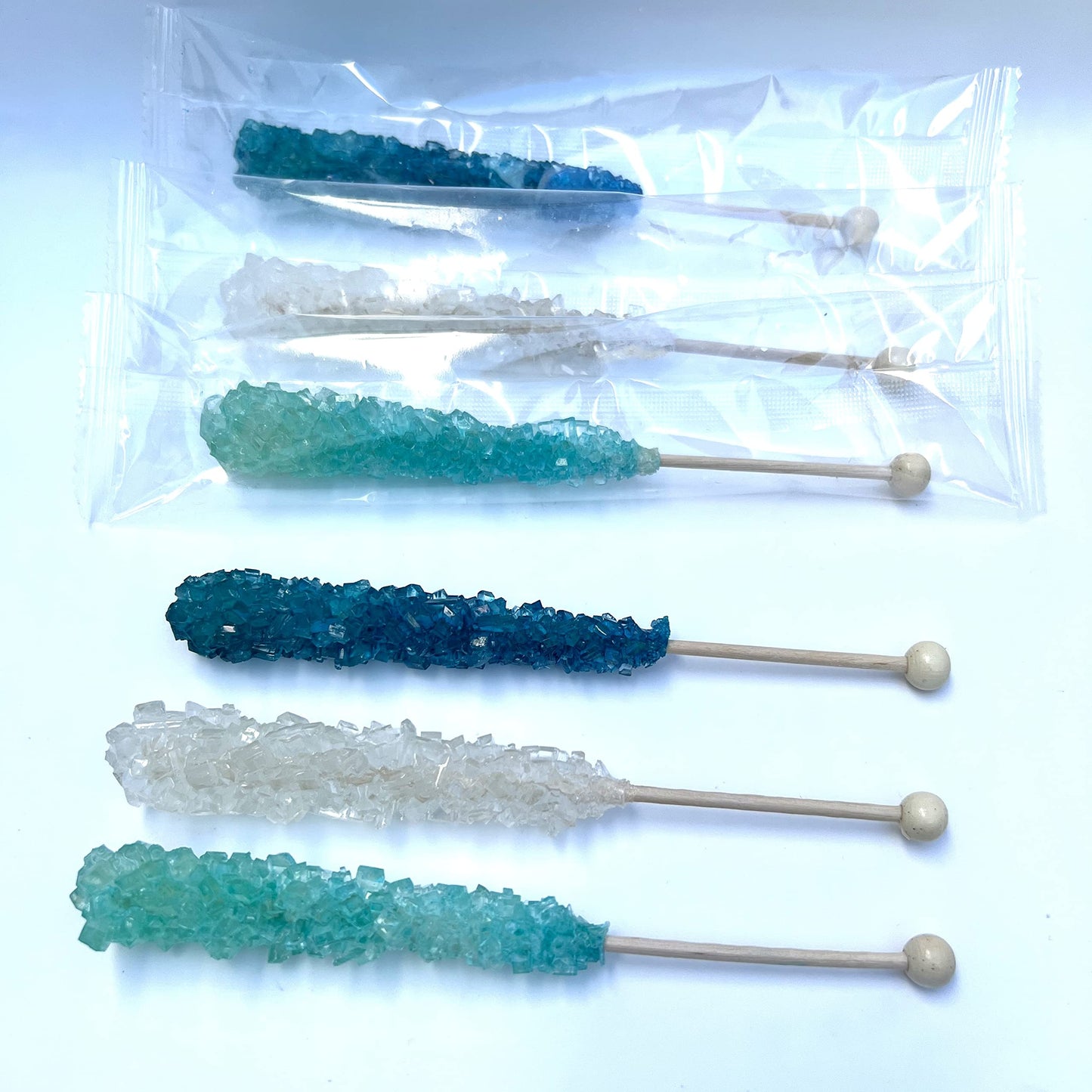 Classic Rock Candy Sticks, Sugar Rock Crystal Lollipops, Individually Wrapped (Pack Of 12, Frozen Ice (Blue, White & Light Blue)
