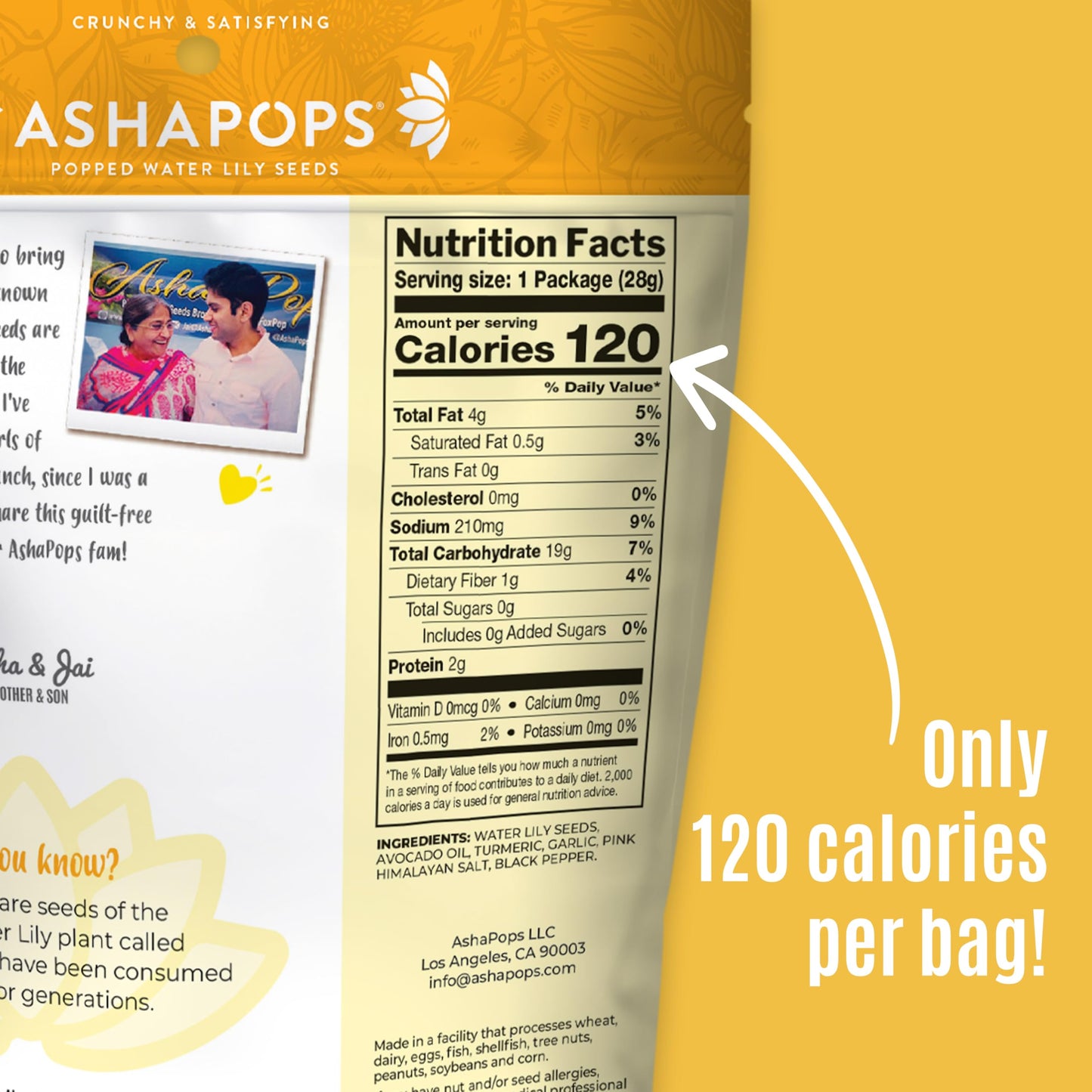 AshaPops Turmeric Garlic Flavored Popped Water Lily Seeds, 1 oz (Pack of 1) - Gluten-Free, Vegan, Paleo, Soy-Free, Non-GMO, Plan