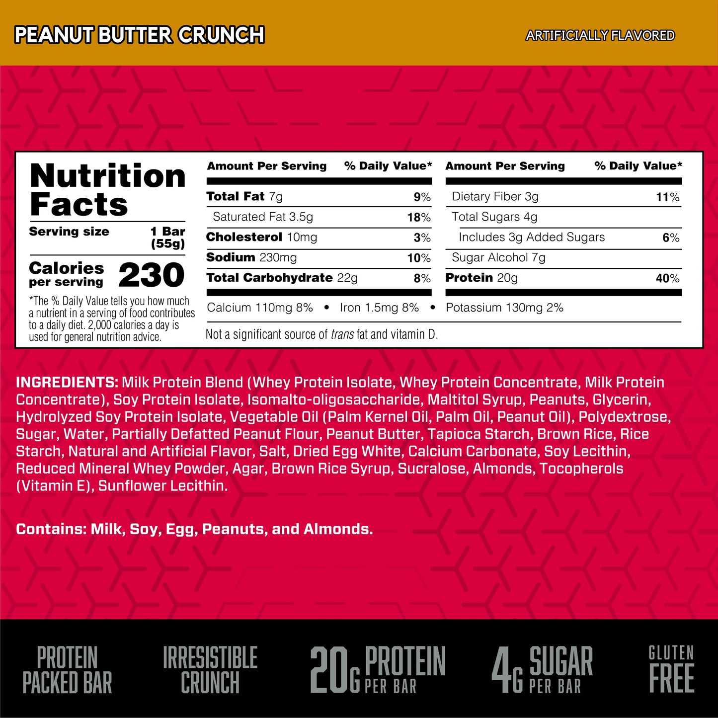 Bsn Protein Crisp Bar, Protein Snack Bars, Crunch Bars With Whey Protein And Fiber, Gluten Free, Peanut Butter Crunch, 12 Count