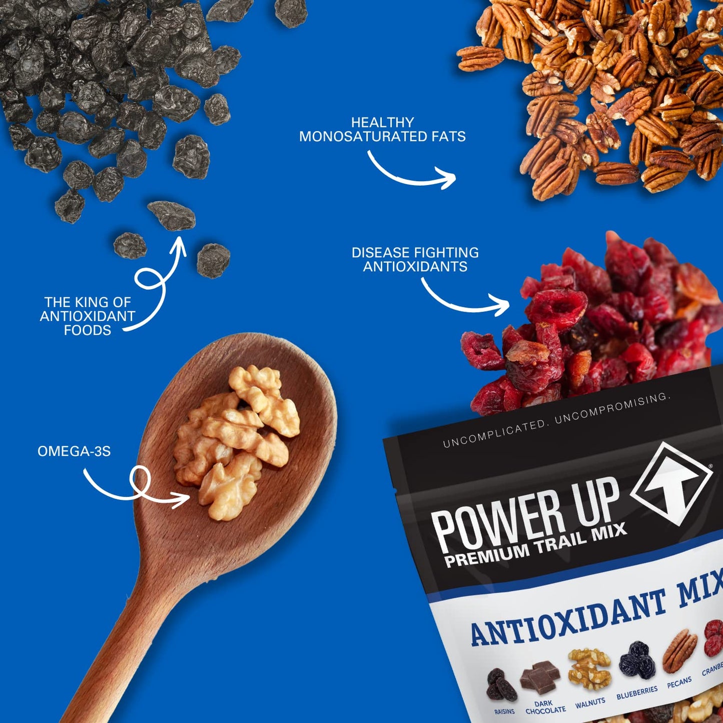 Power Up Antioxidant Trail Mix By Gourmet Nut, Dried Fruit & Nuts Mix, Raisins Dark Chocolate Walnuts Blueberries Pecans & Cranberries - Keto & Paleo Non Gmo Vegan Gluten Free, 8Oz Bags (Pack Of 4)