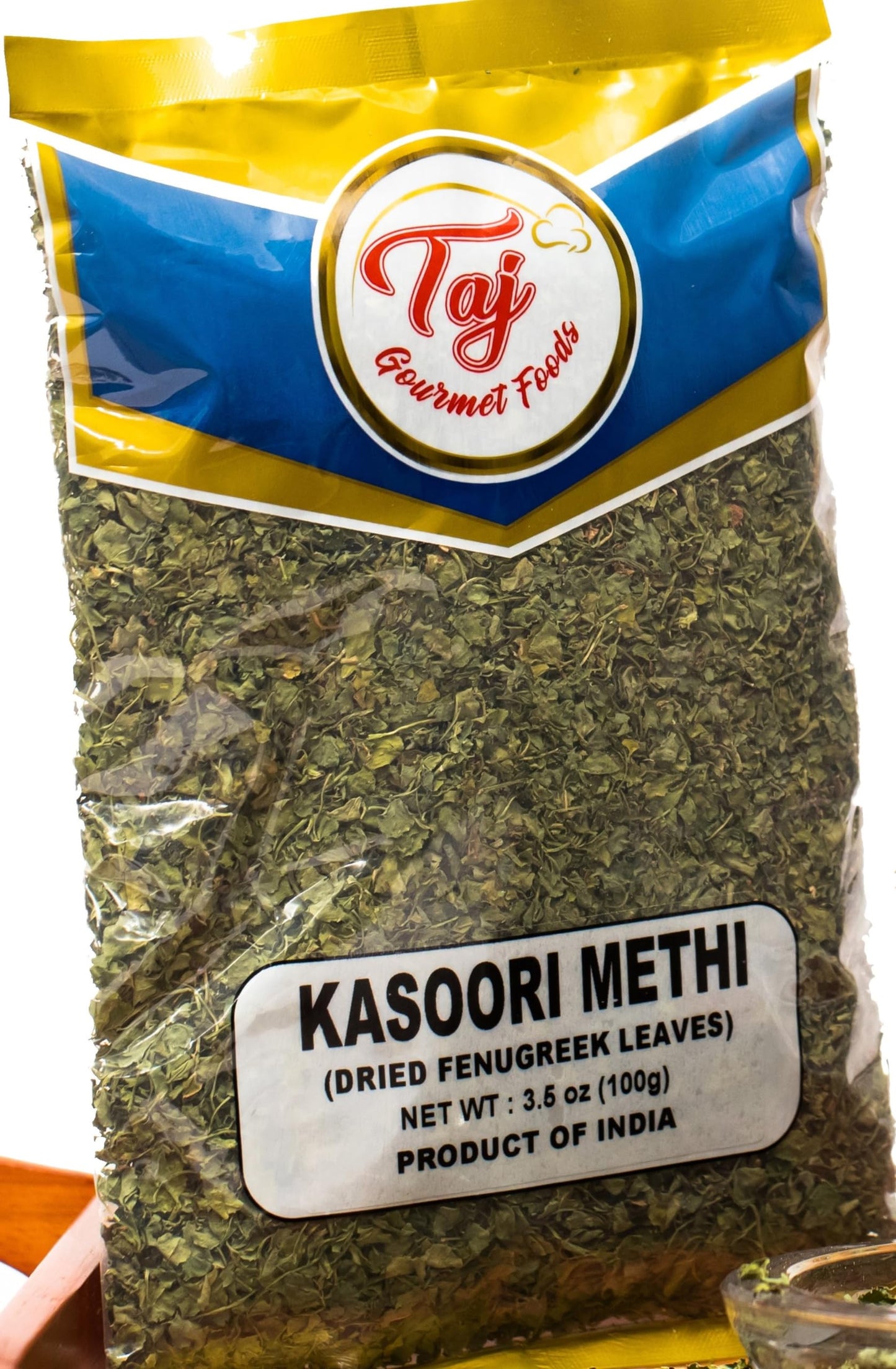 TAJ Kasoori Methi, Dried Fenugreek Leaves Pouch | 100g (3.5oz)