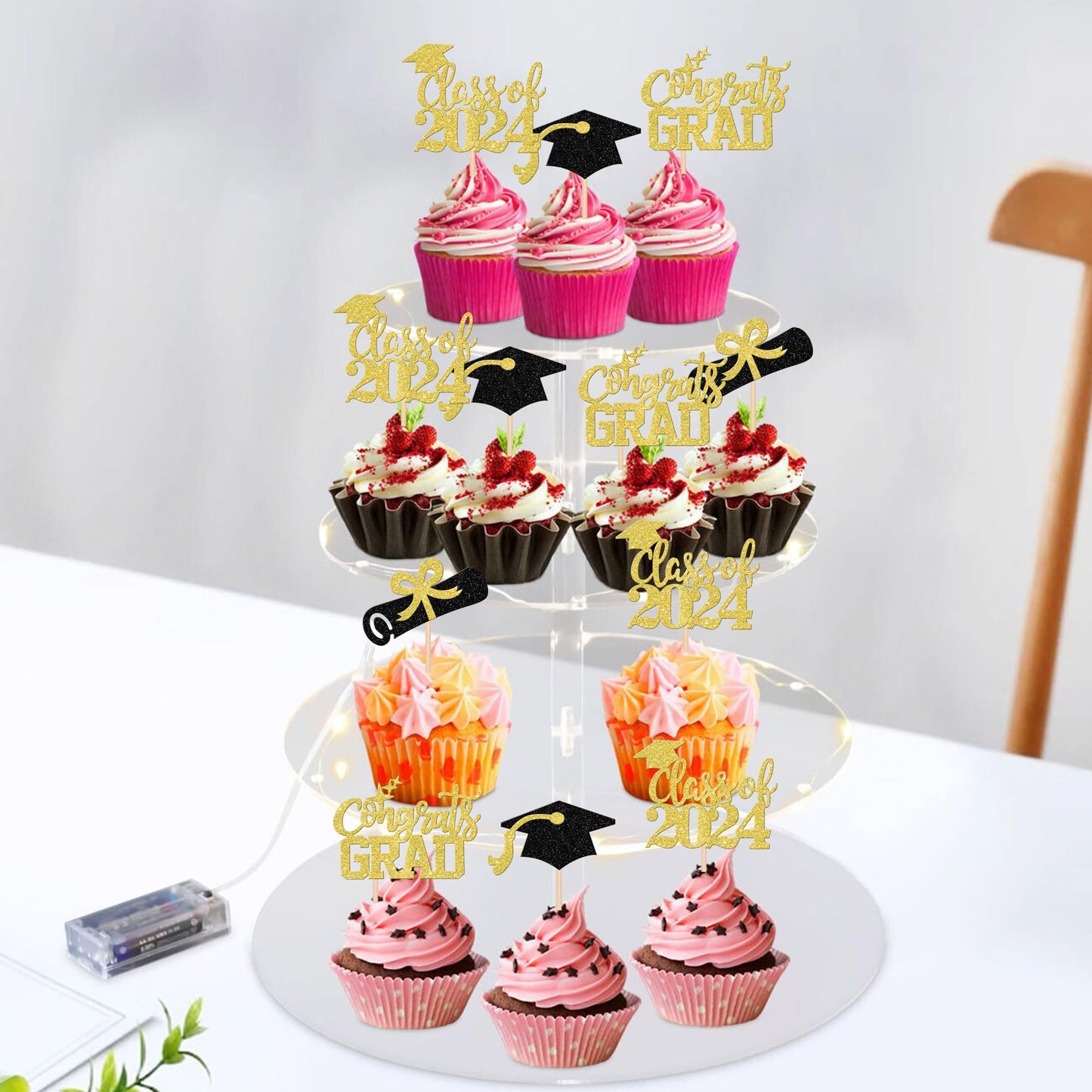 24 Pcs 2024 Graduation Cupcake Toppers Glitter Class Of 2024 Diploma Congrats Grad Cap Cupcake Picks 2024 Graduation Theme Party