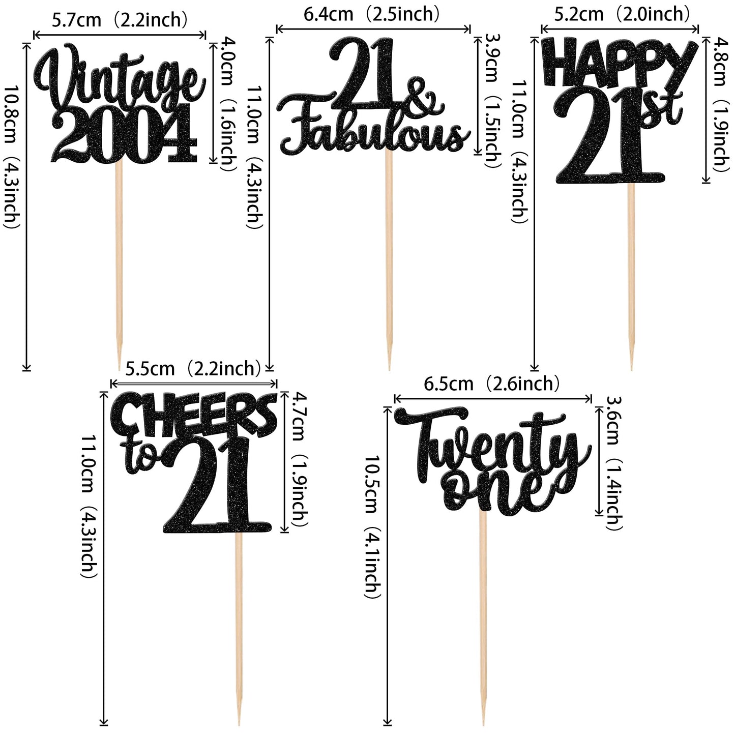 30Pcs Happy 21St Birthday Cupcake Toppers Glitter Twenty One Vintage 2002 Cupcake Picks 21 Fabulous Cheers To 21 Years Cake Deco