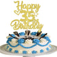 YCTHUNFISH 35th Birthday Cake Topper Glitter Heart Star Gold Bamboo Decoration