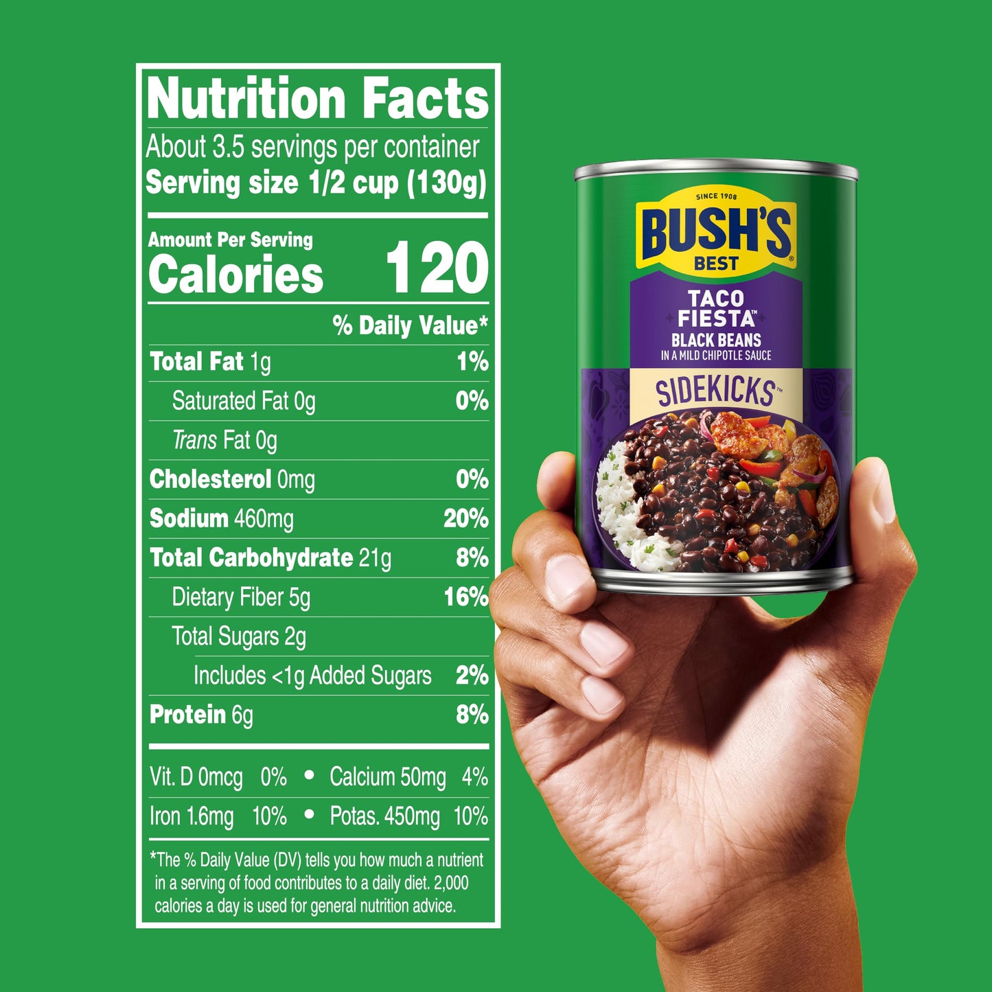 BUSHS BEST Taco Fiesta Black Beans, Protein & Fiber, Low Fat, Gluten Free, 15.1 oz Canned, Pack of 12