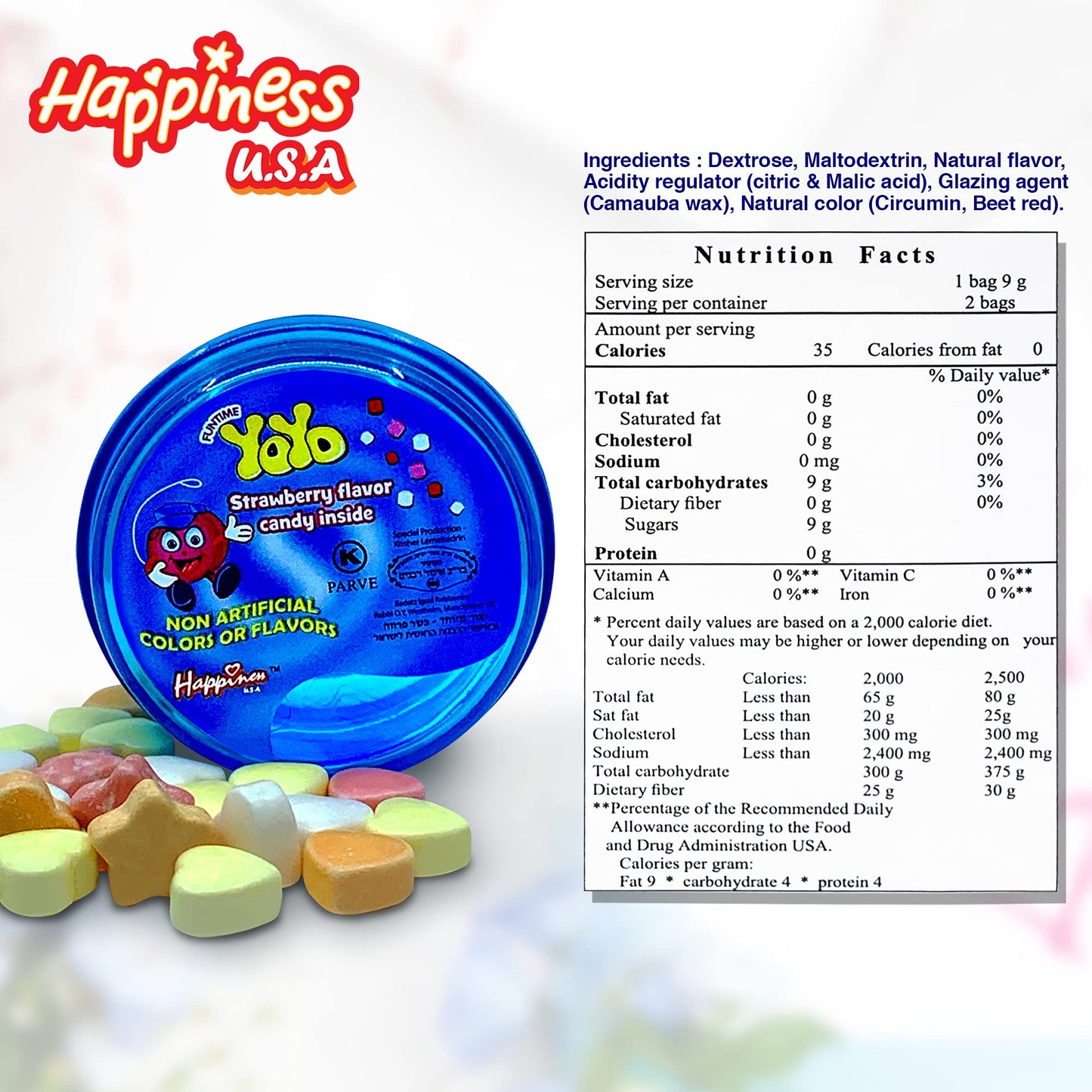 Happiness USA YoYo FIlled with Strawberry Hard Candy Pack of 12 | Novelty Toy & Individually Wrapped Candy Variety Pack | No Art