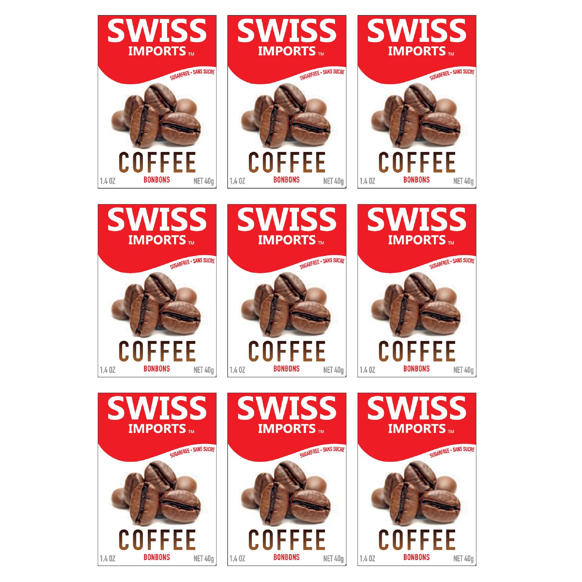 Swiss Imports Sugar Free Bonbons Hard Candy Drops, Coffee, 1.4 Oz/ 40G Box, 9 Pack