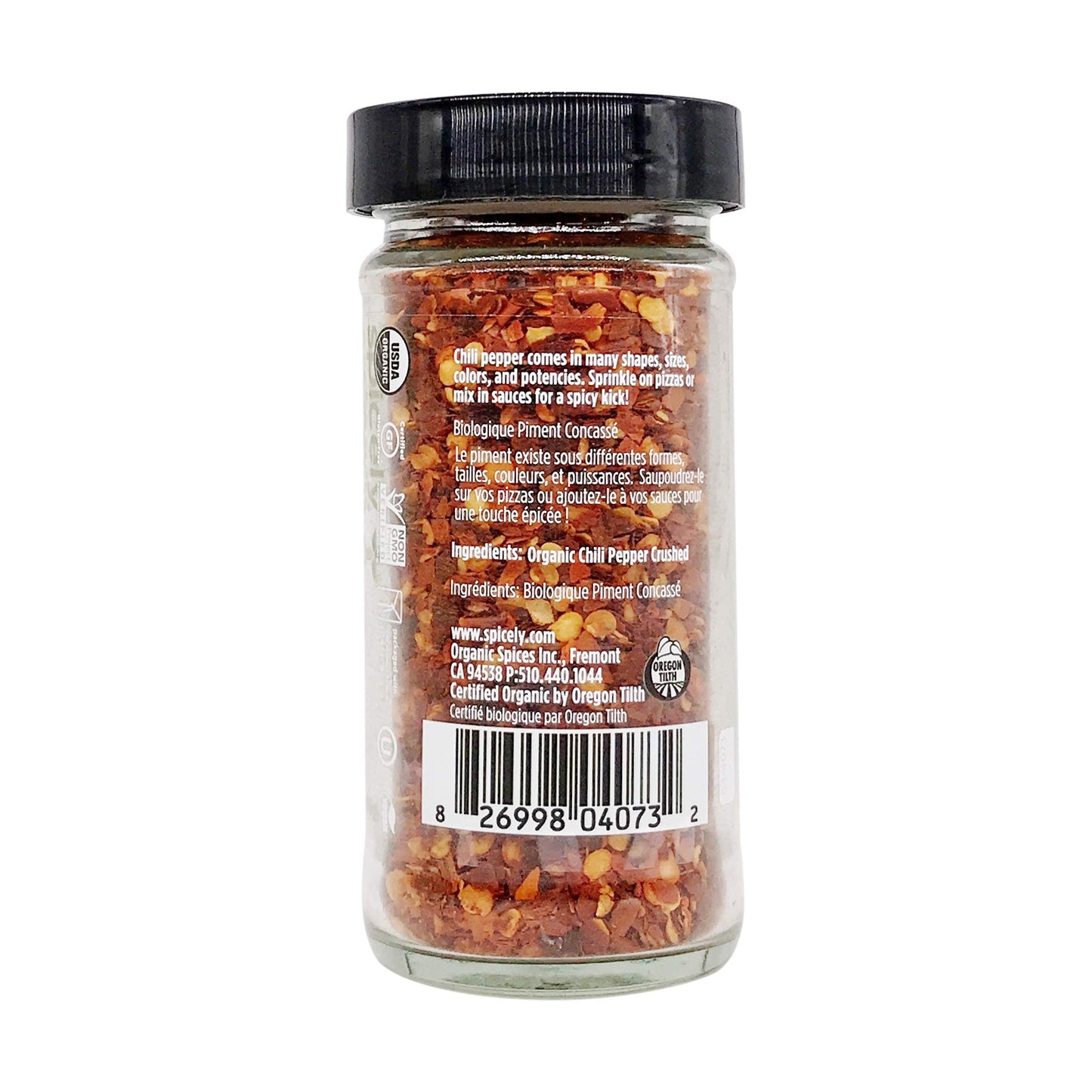 Spicely Organic Chili Pepper Crushed 1.30 Ounce Jar Certified Gluten Free