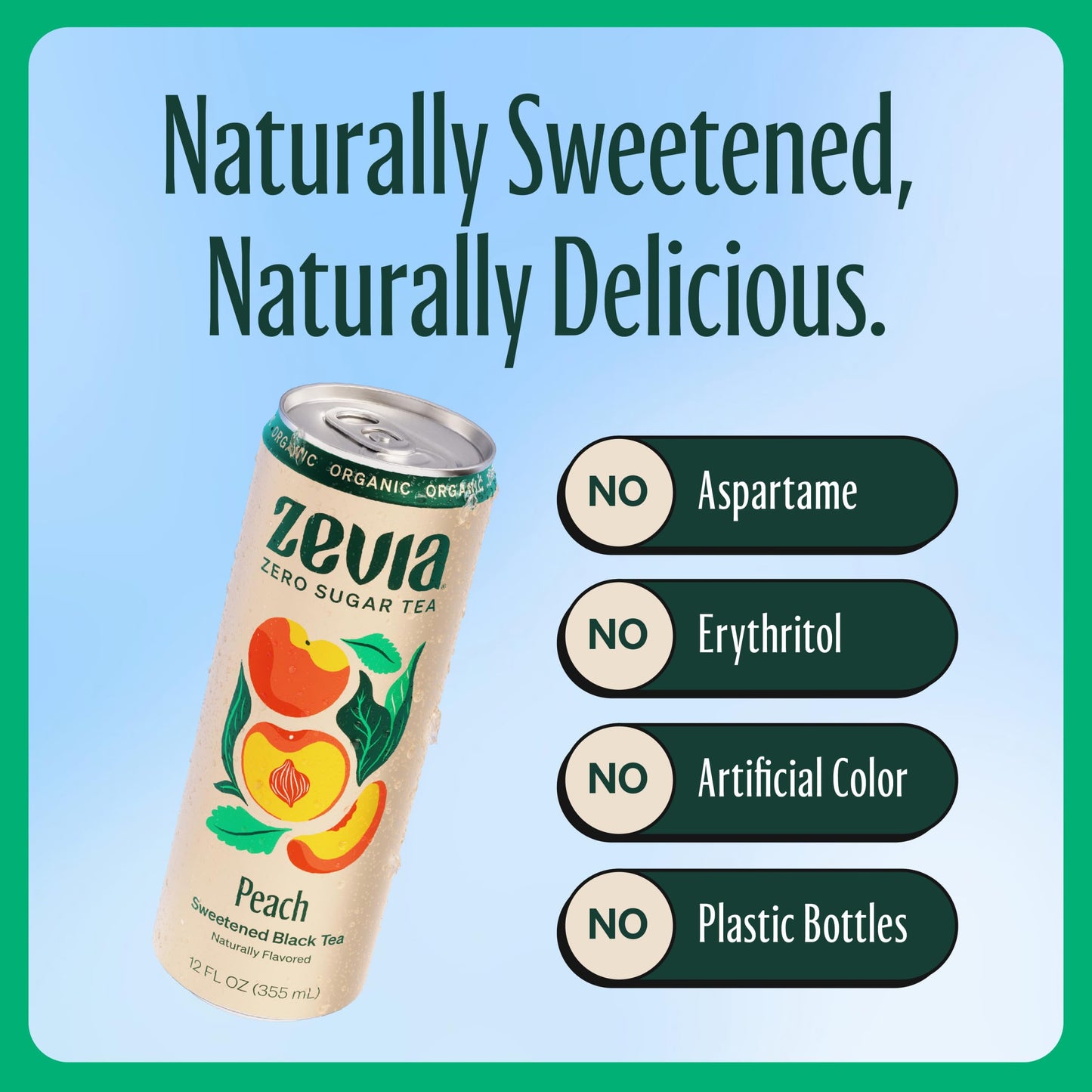 Zevia Organic Sugar Free Iced Tea, Black Tea Peach, 12 Ounce Cans (Pack Of 12)