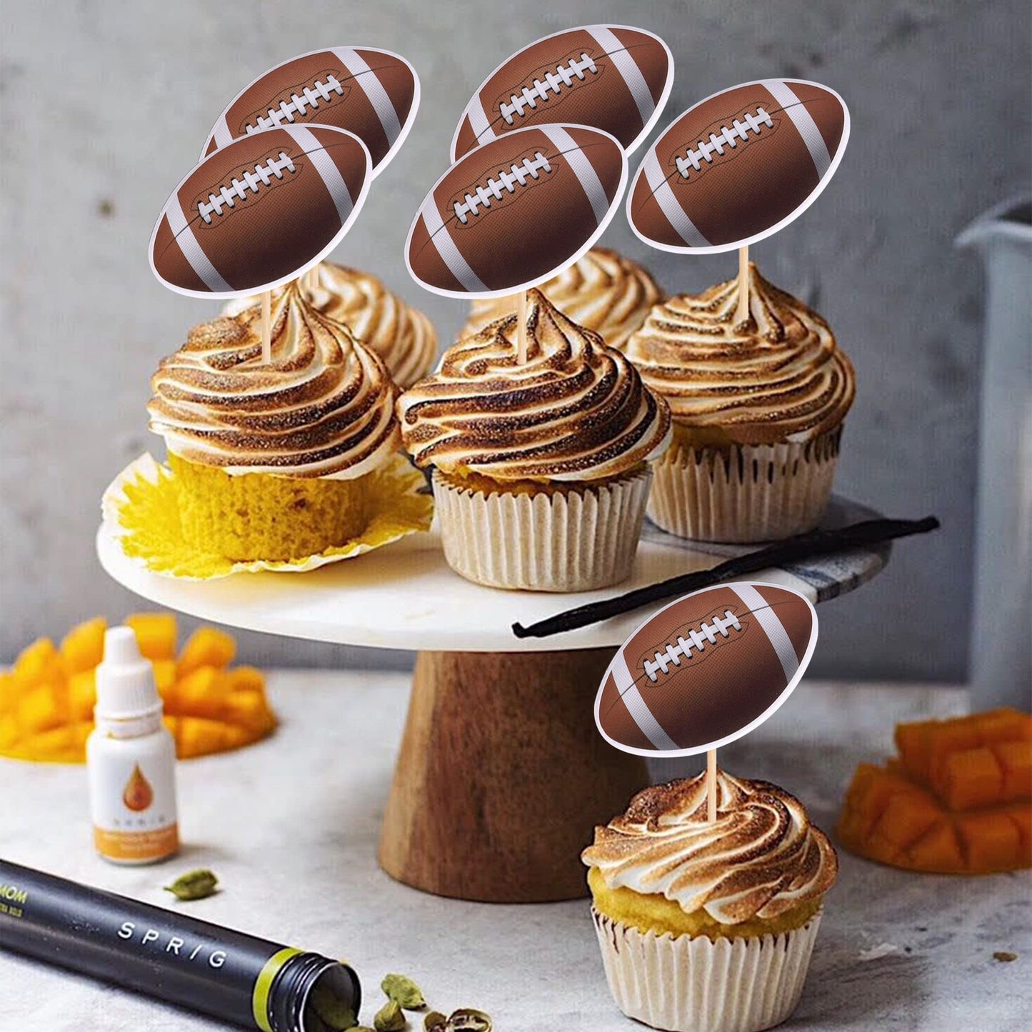 36 Pcs American Football Cupcake Toppers Rugby Ball Cupcake Picks Sports Ball Theme Cake Decorations For Super Bowl Sports Theme