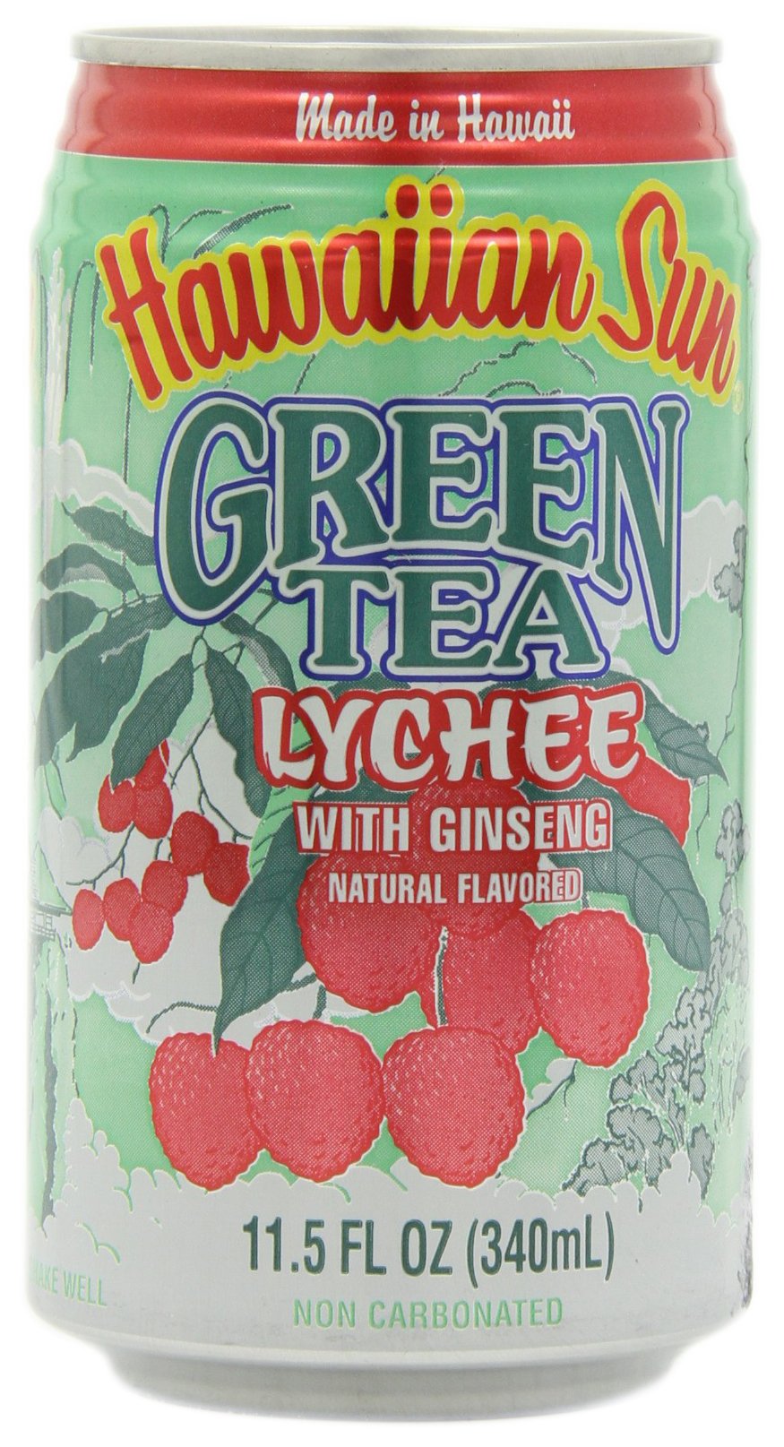 Hawaiian Sun Green Tea Lychee with Ginseng, 11.5-Ounce Cans (Pack of 24)