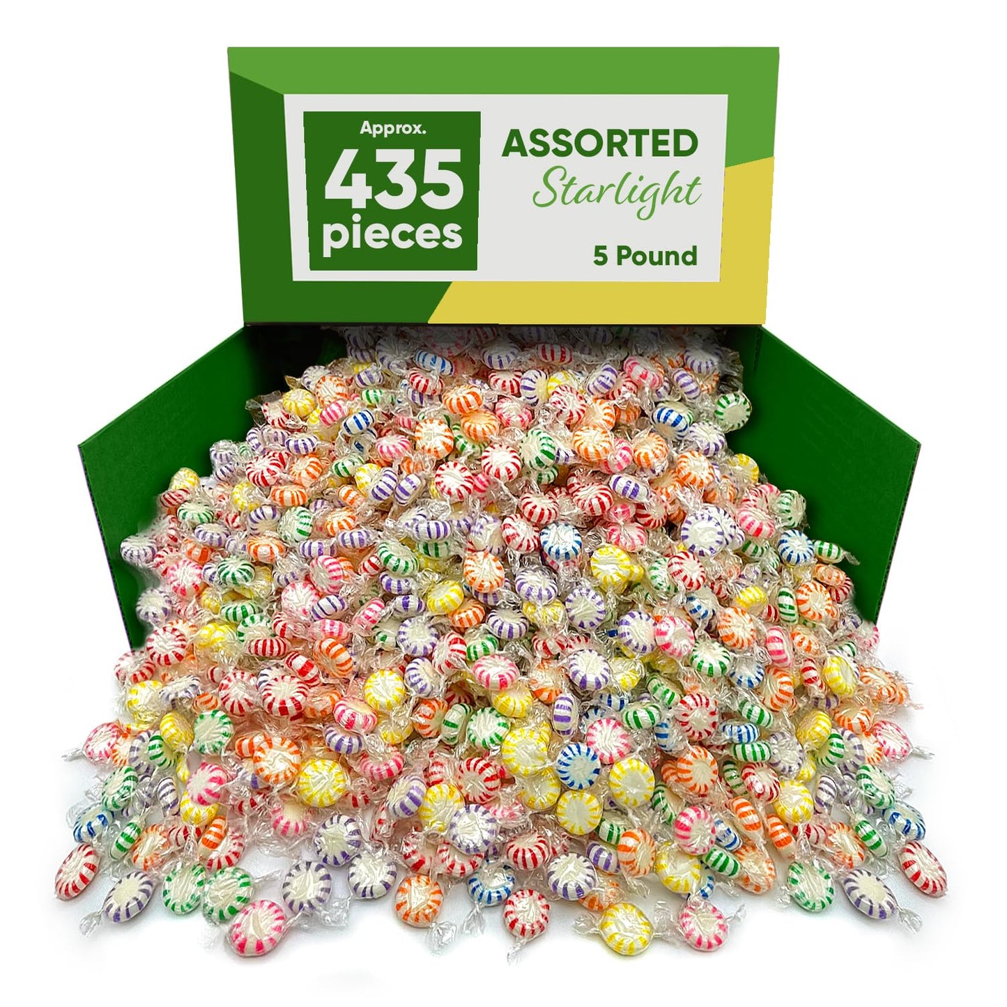 Assorted Fruit Flavored Starlight Hard Candy, 5 Pounds Approx 435 Pieces Of Holiday Candy Individually Wrapped Fruit Chews - Can